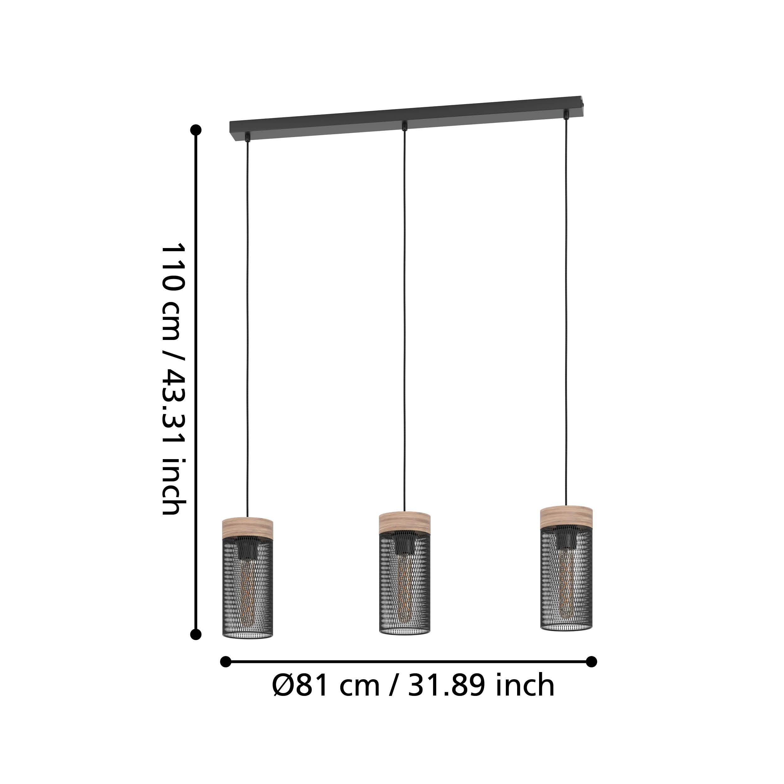 eglo kilnsdale 3 light wood black metal mesh ceiling pendant living room close up