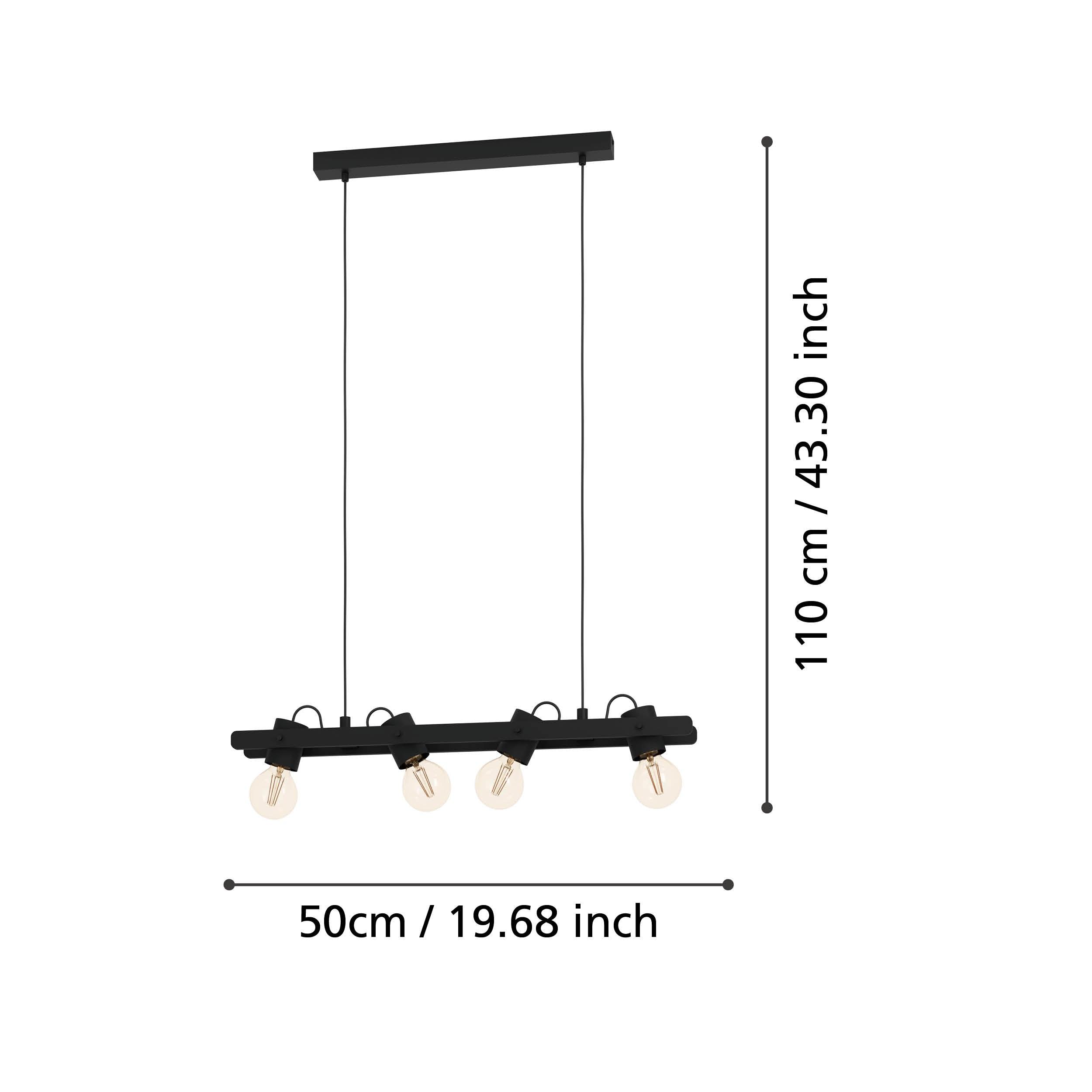 eglo plimsoll black 4 light bar ceiling pendant living room close up