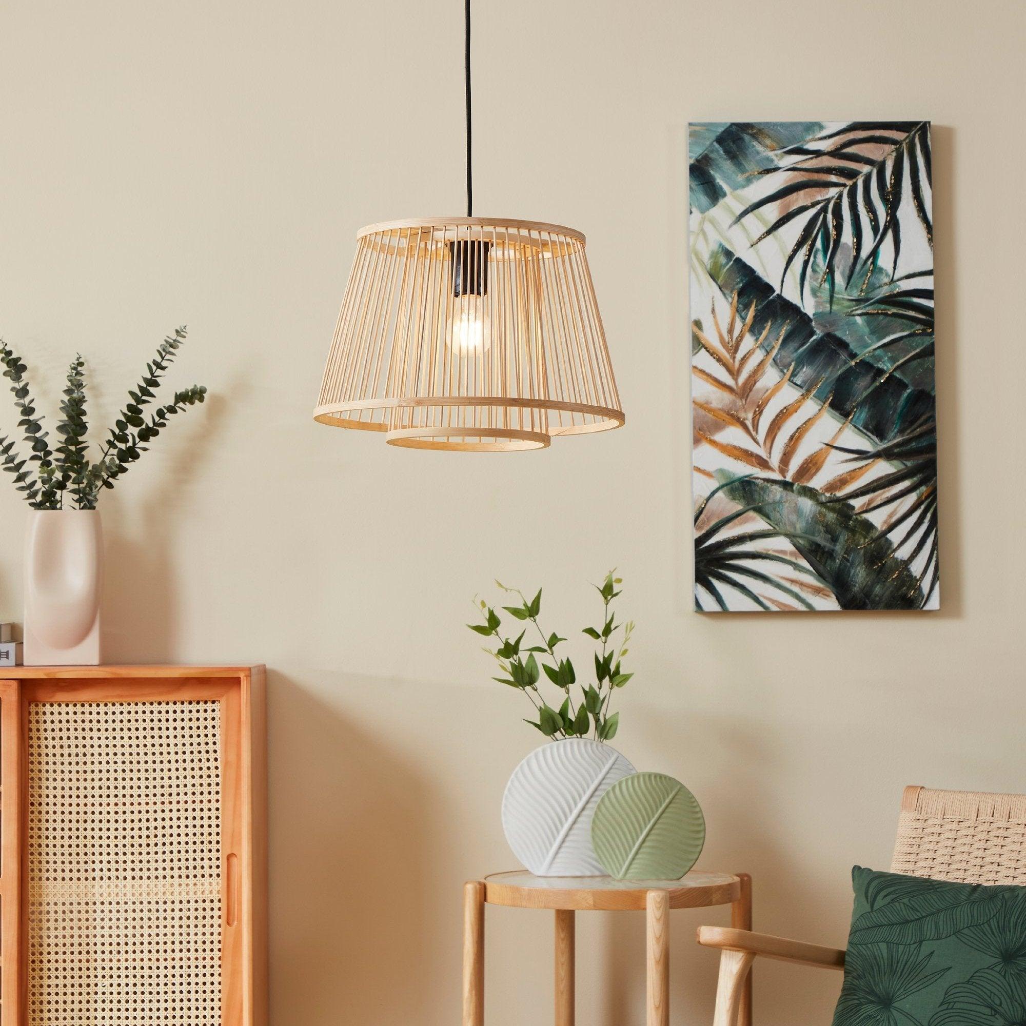 eglo hykeham bamboo lamp shade ceiling pendant living room image