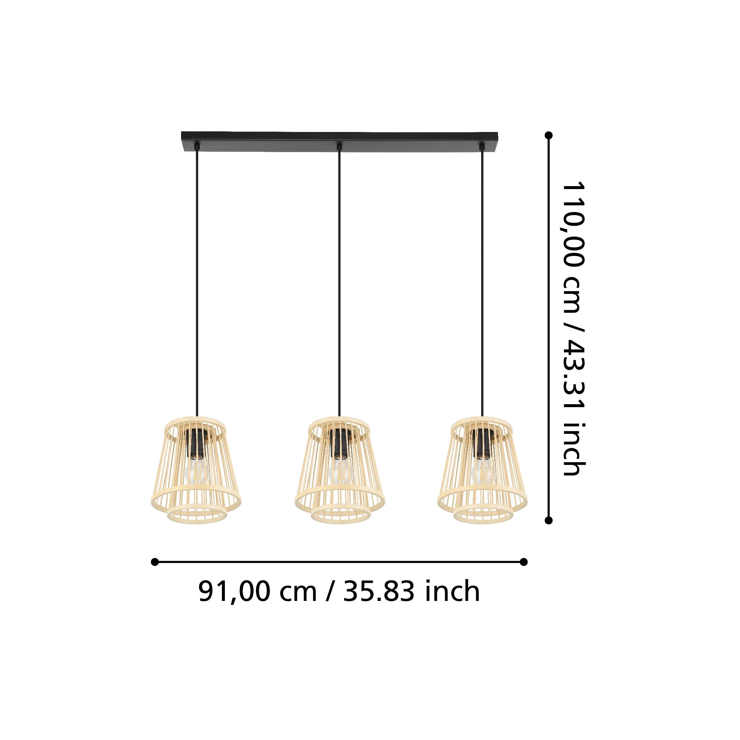 eglo hykeham 3 light bamboo lamp shade ceiling pendant living room close up