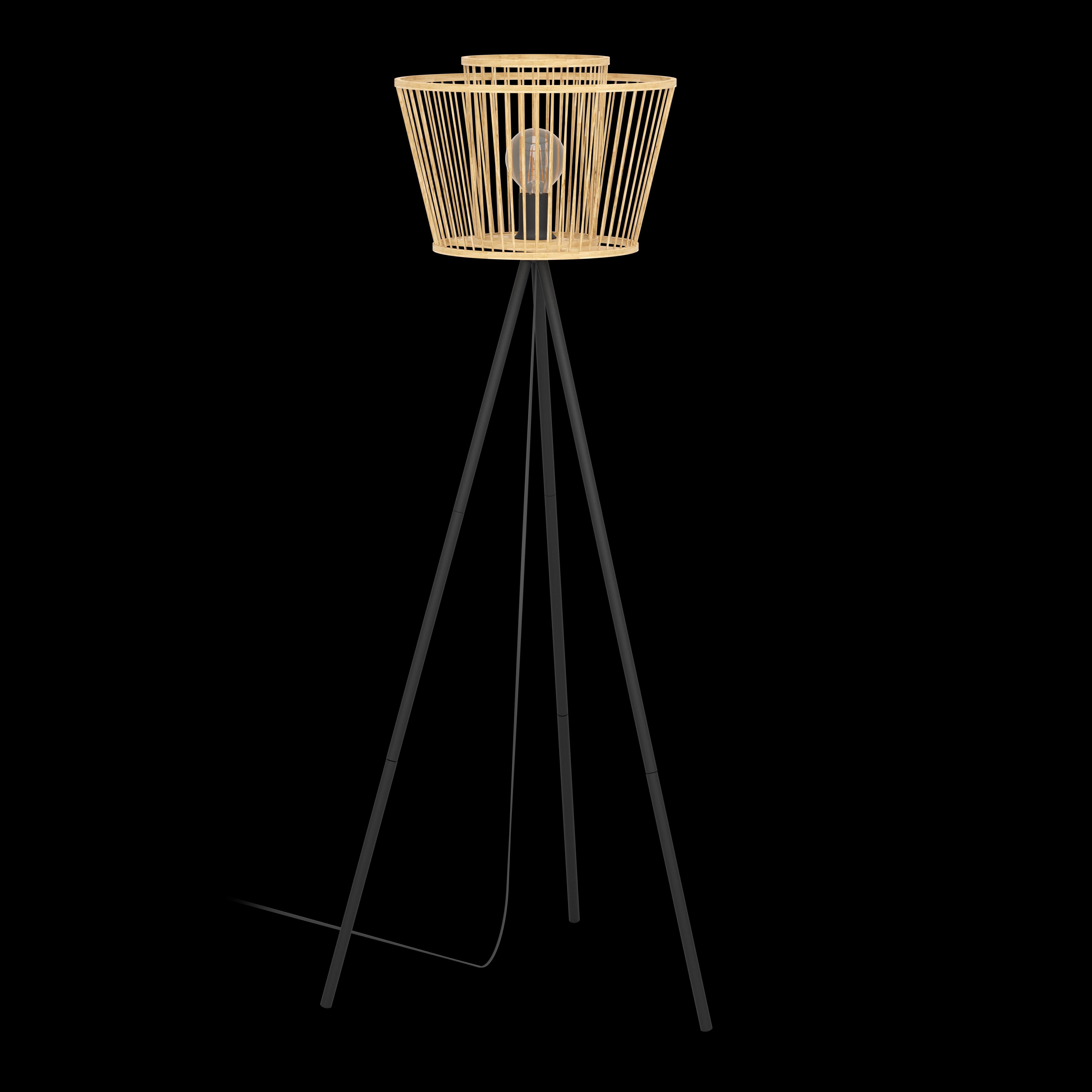 eglo hykeham black tripod floor lamp with bamboo shade living room image