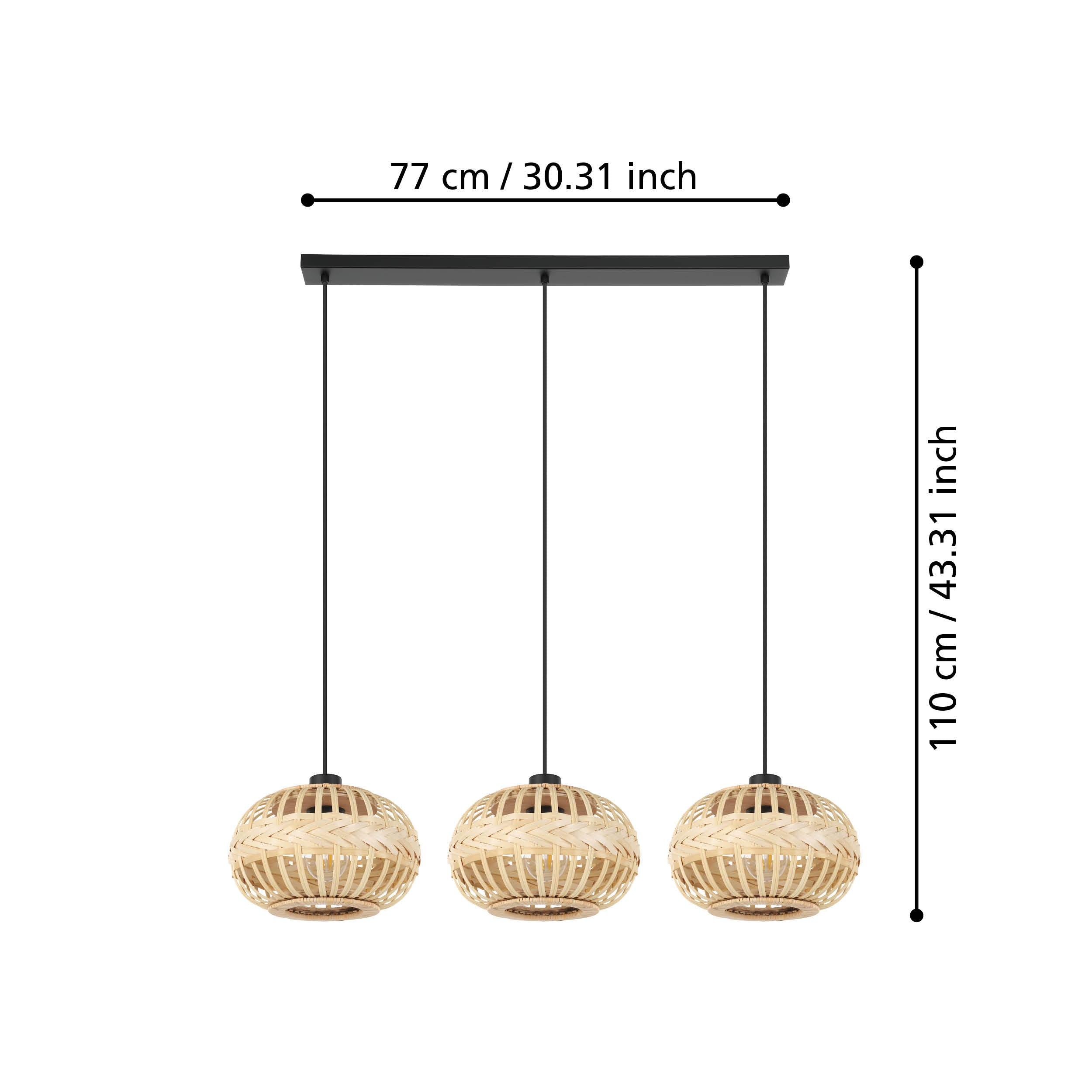 eglo amsfield 1 3 light round bamboo shaded ceiling pendant living room close up