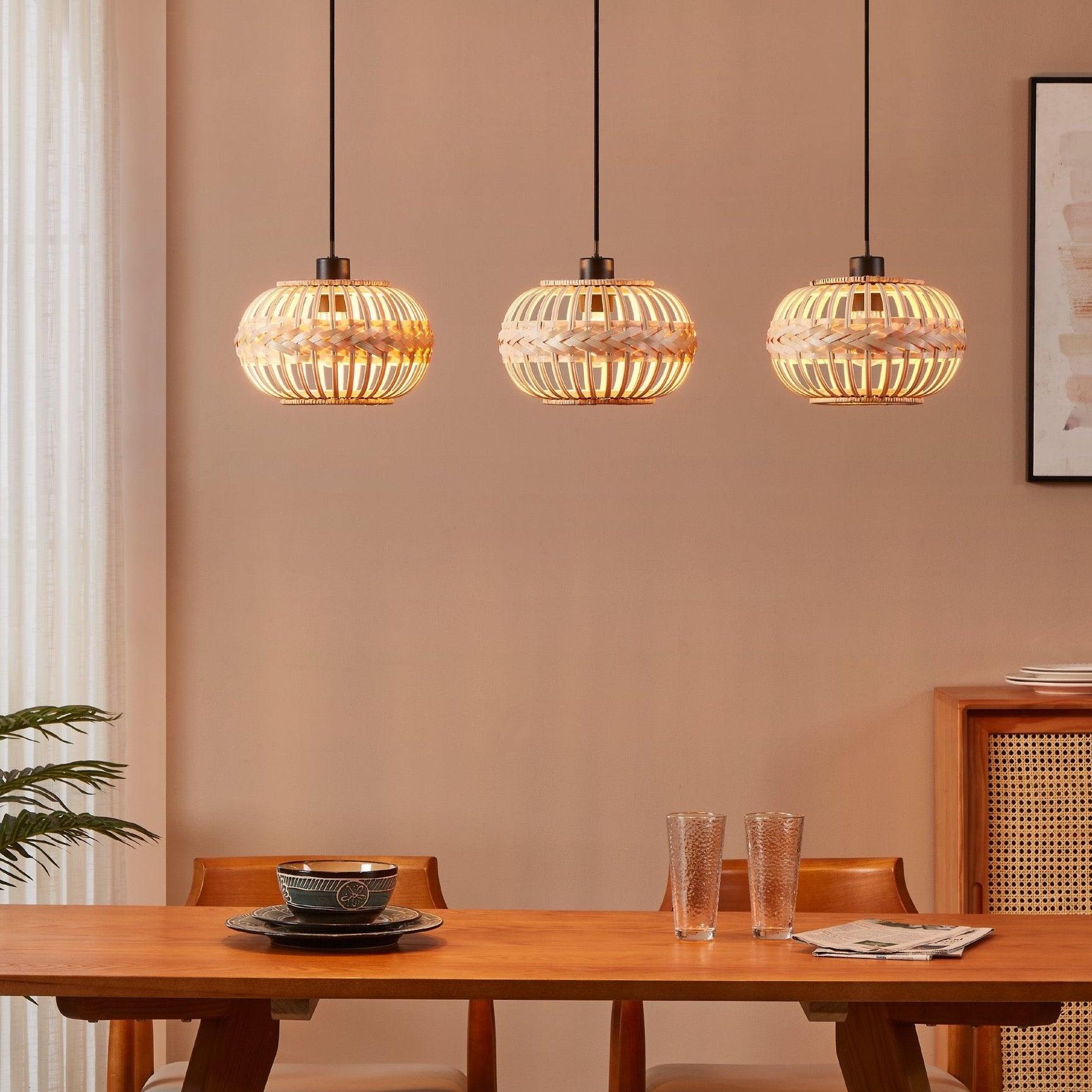 eglo amsfield 1 3 light round bamboo shaded ceiling pendant