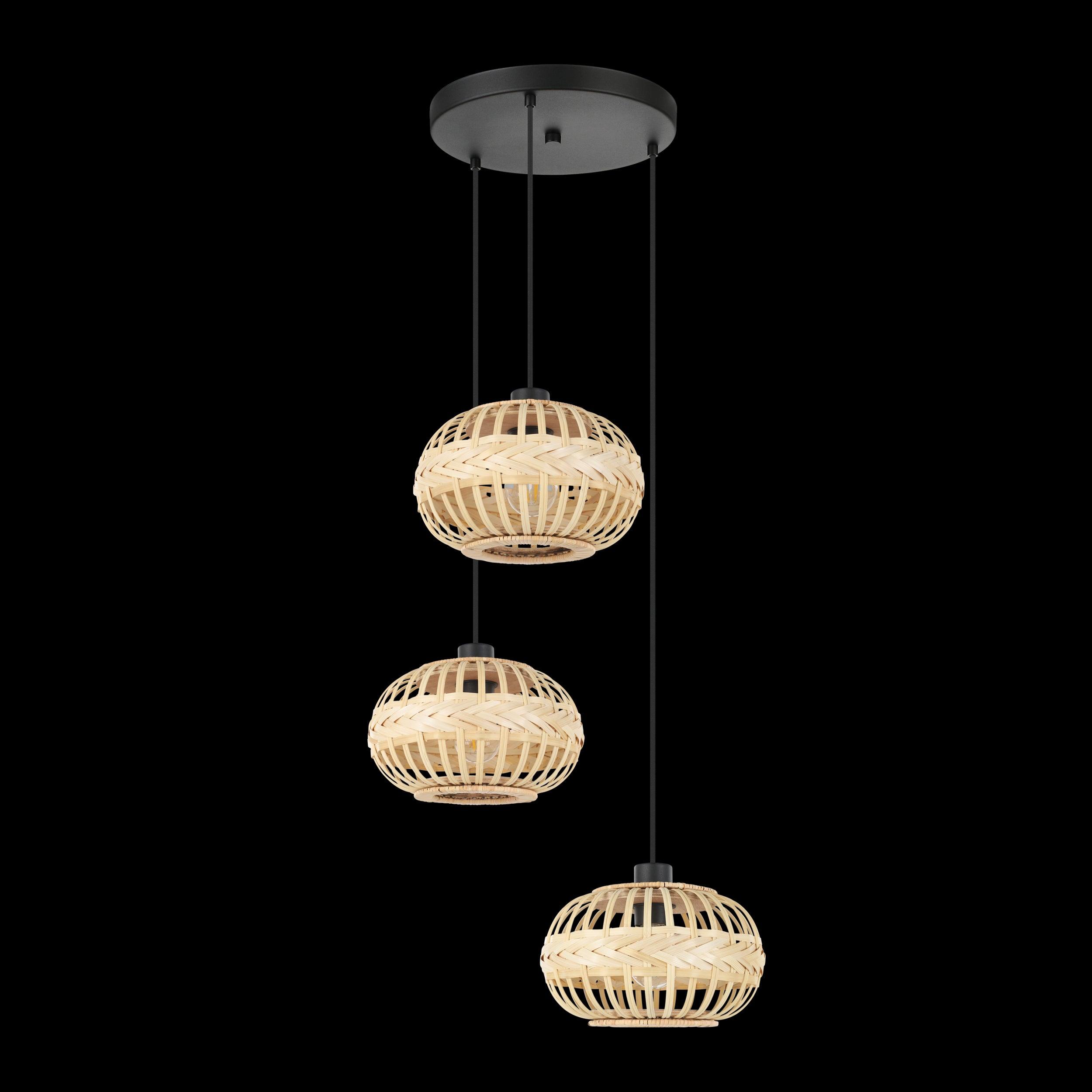 eglo amsfield 1 3 light round bamboo ceiling pendant living room image