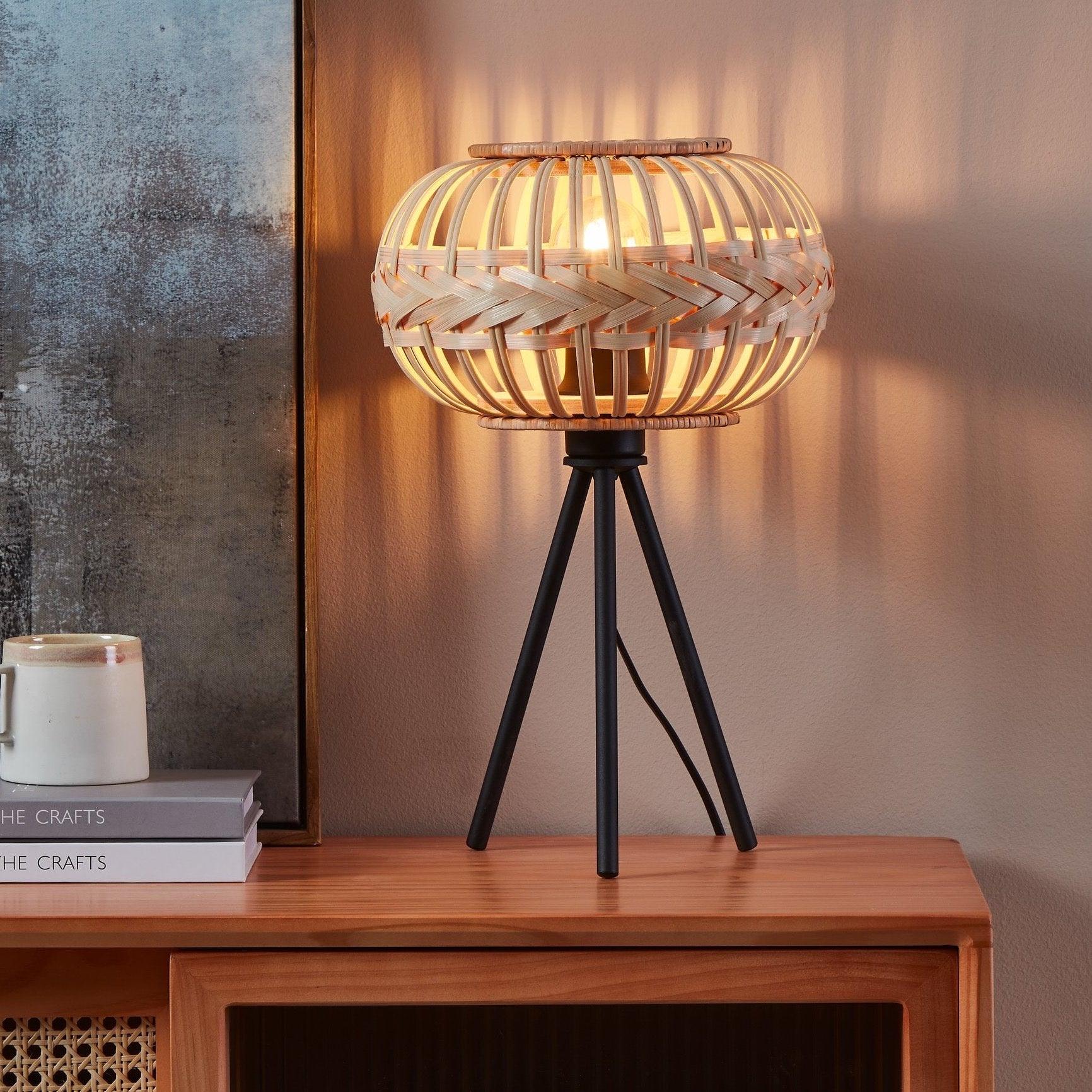 eglo amsfield 1 bamboo wicker tripod table lamp living room image