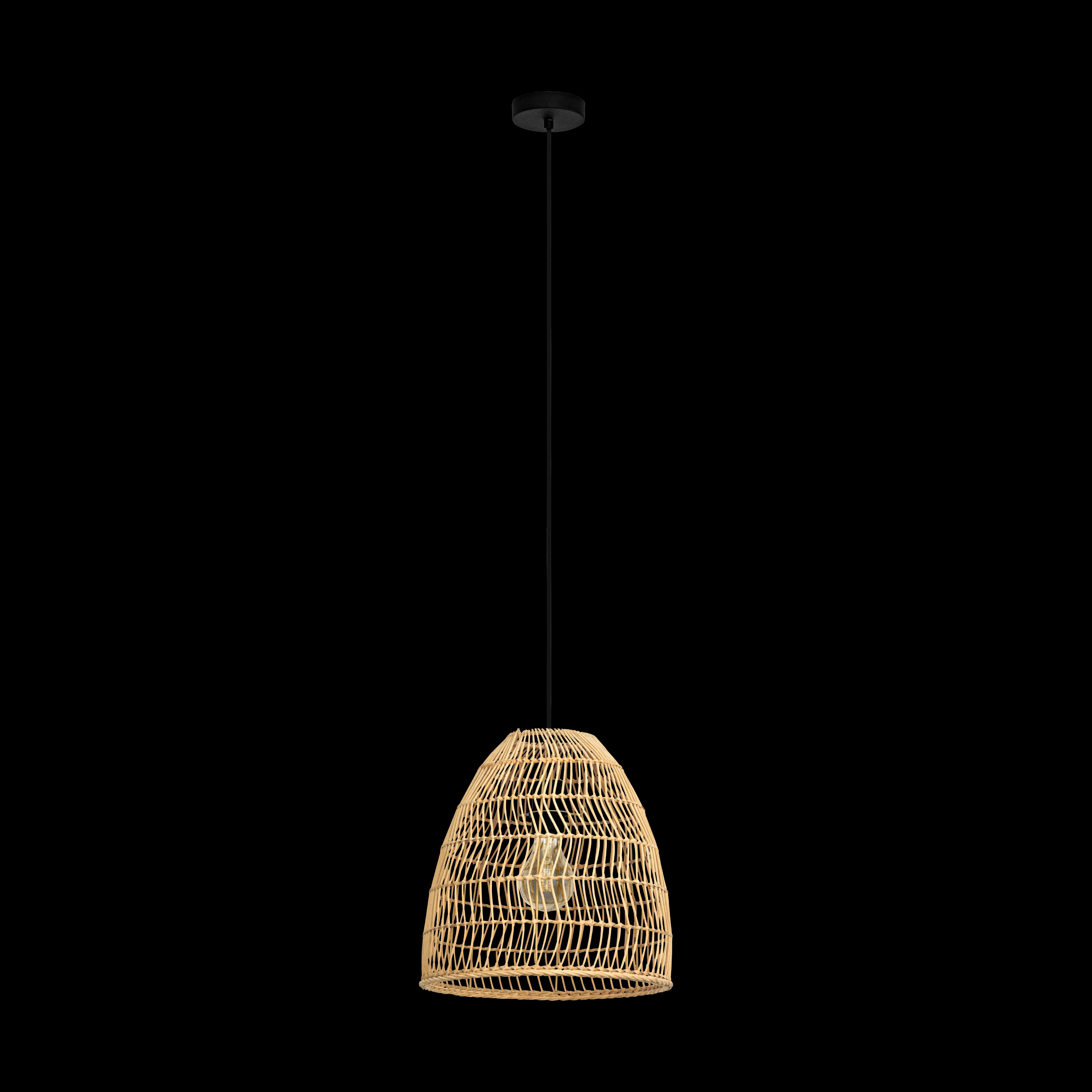 eglo ayesgarth black rattan wicker lamp shade ceiling pendant living room close up