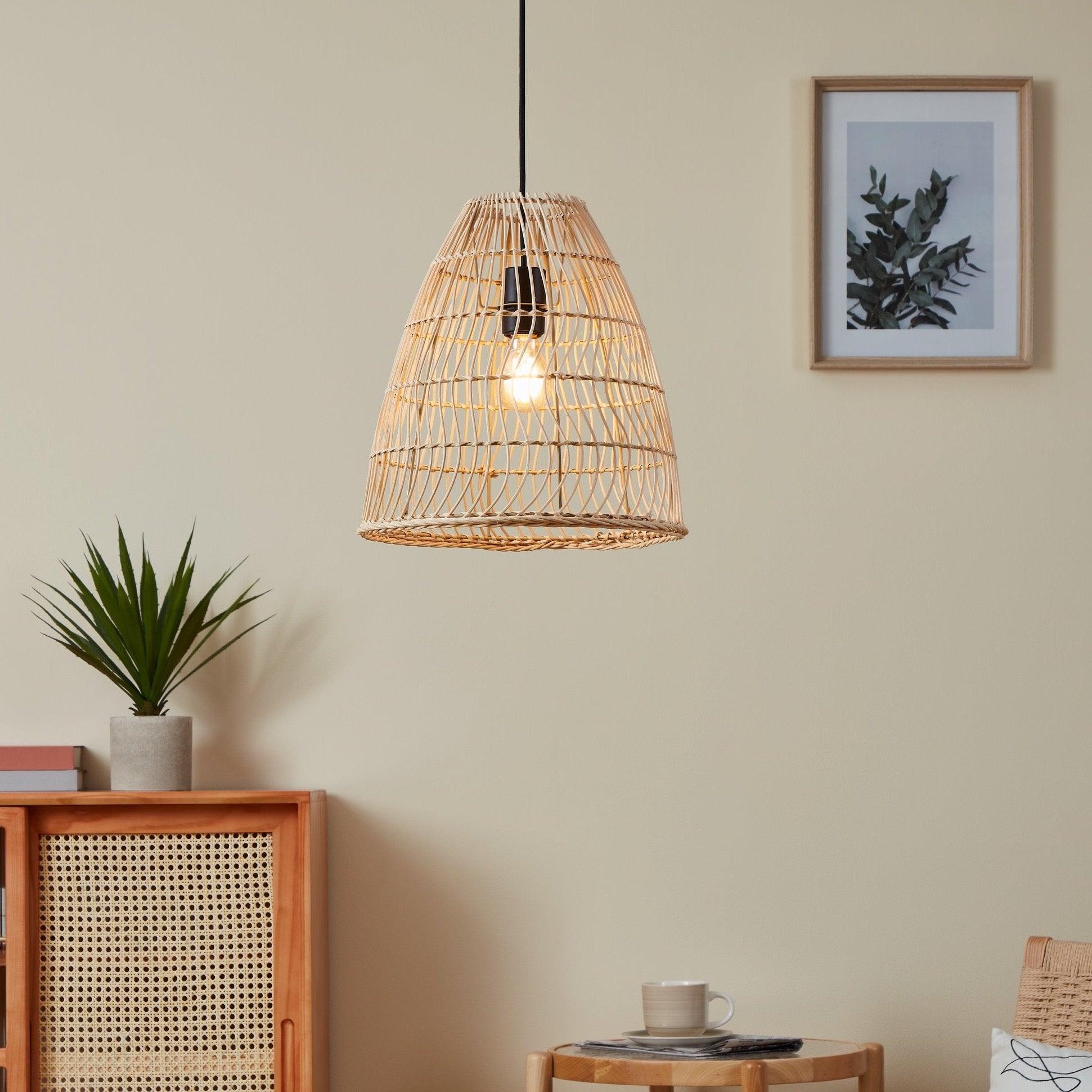 eglo ayesgarth black rattan wicker lamp shade ceiling pendant living room image
