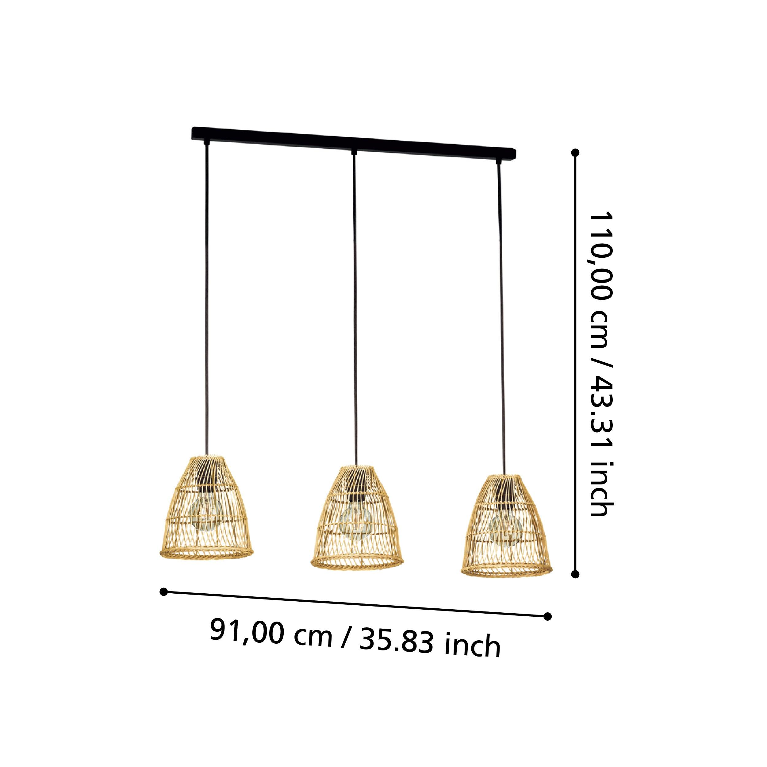 eglo ayesgarth 3 light rattan wicker lamp shade ceiling pendant living room close up