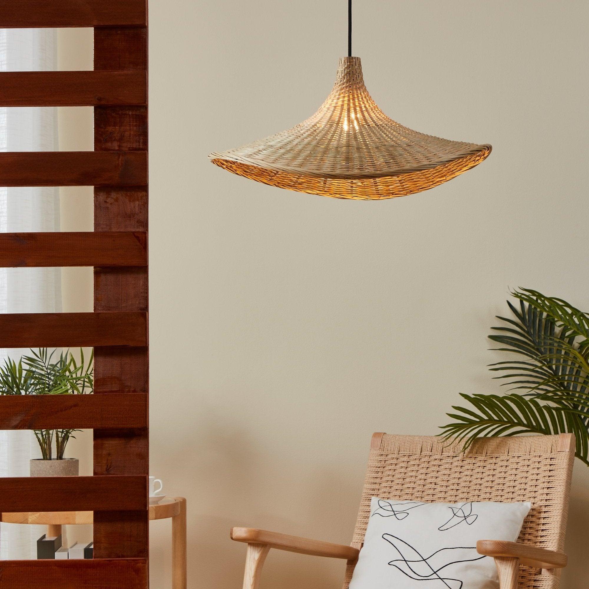 eglo haxey curved bamboo wicker ceiling pendant