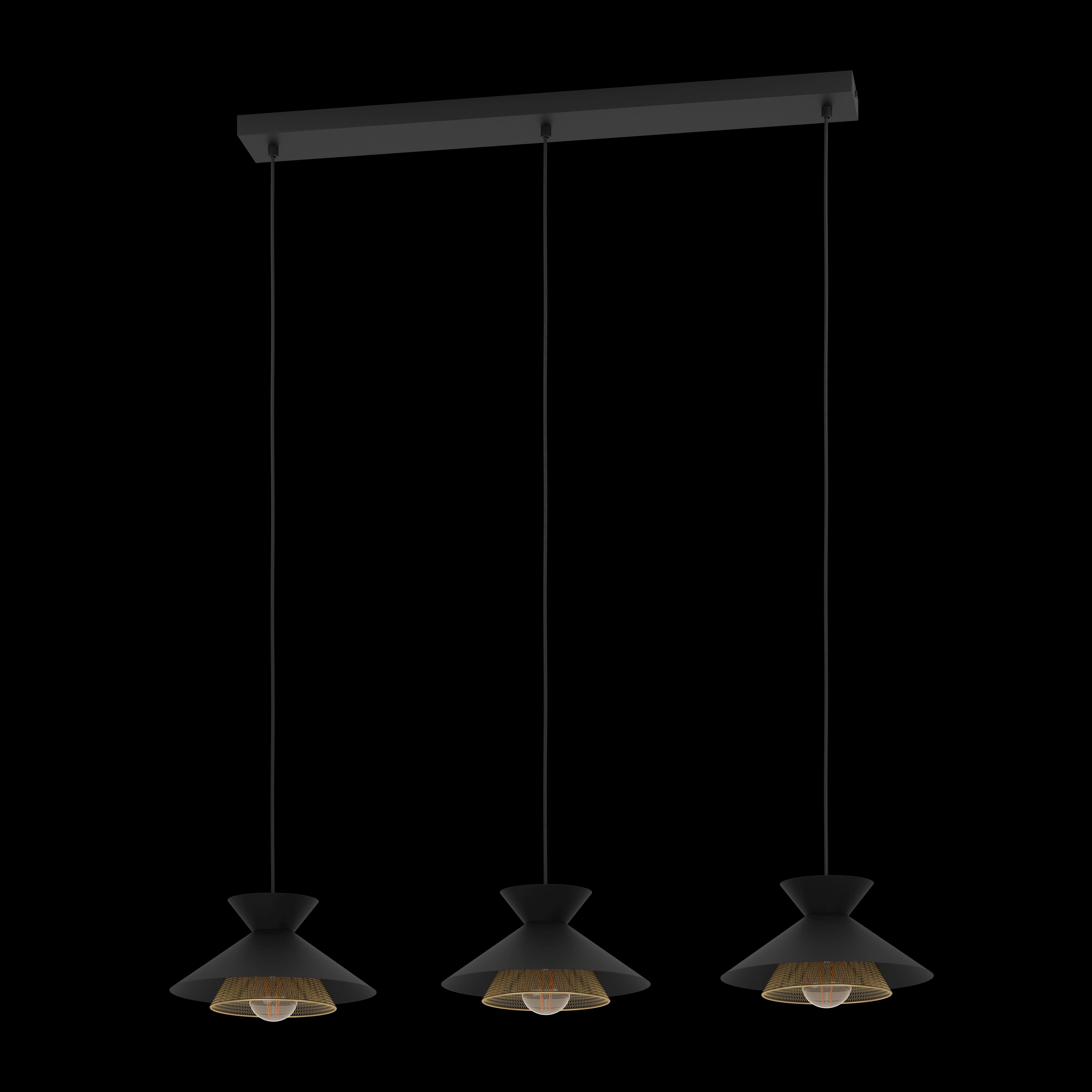 eglo grizedale 3 light black brass japanese inspired ceiling pendant living room close up