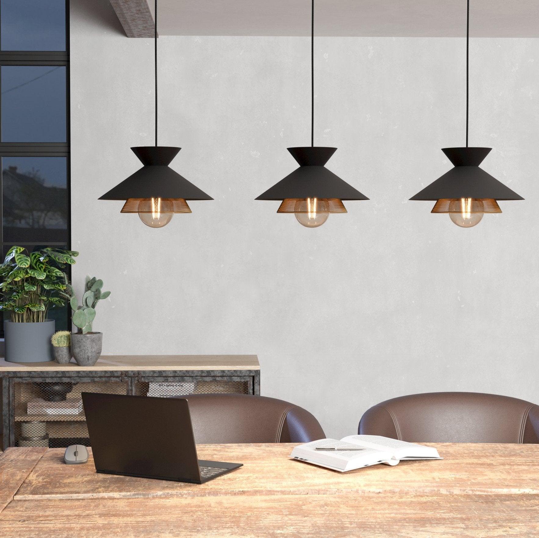 eglo grizedale 3 light black brass japanese inspired ceiling pendant