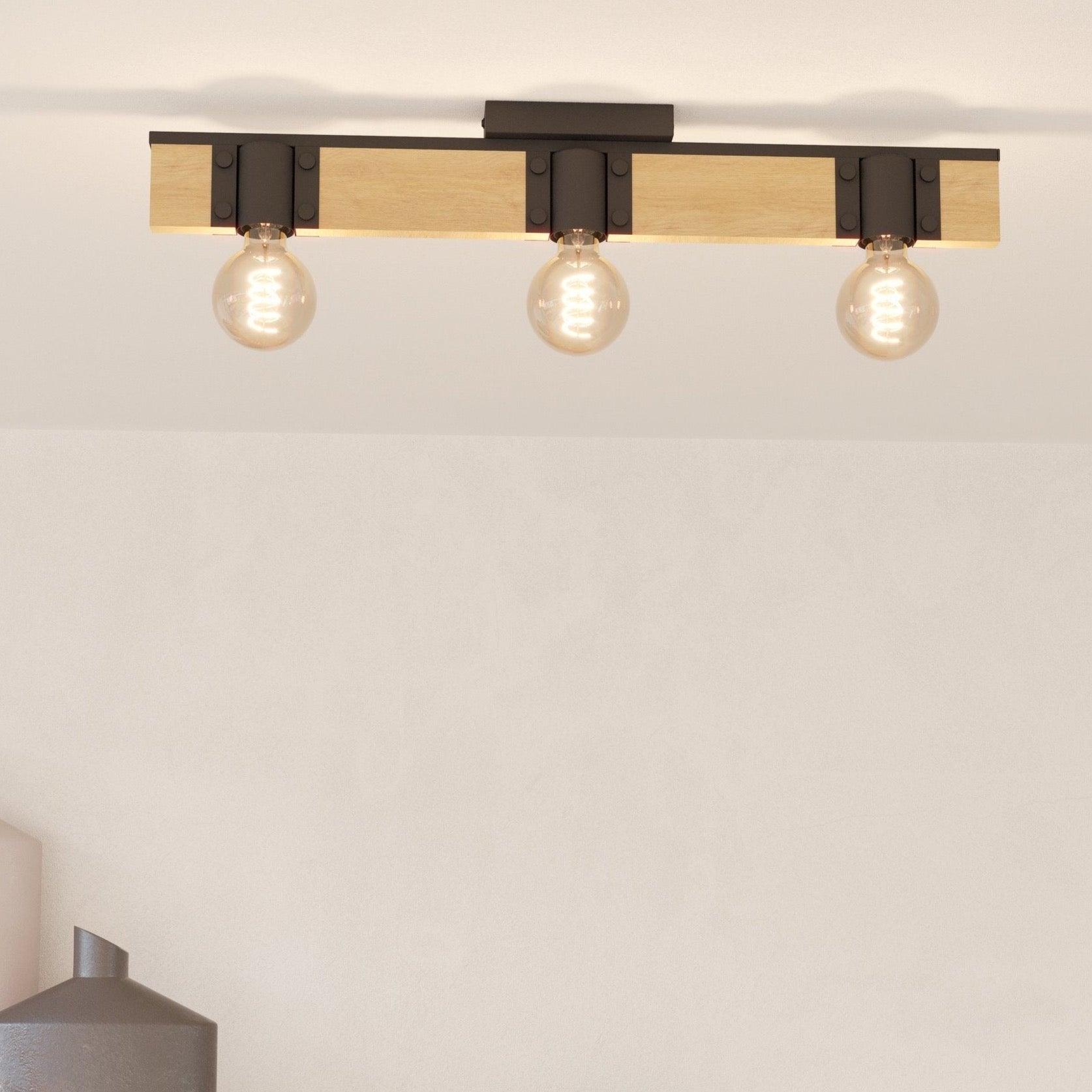 eglo bailrigg 3 light wood black bar flush ceiling light