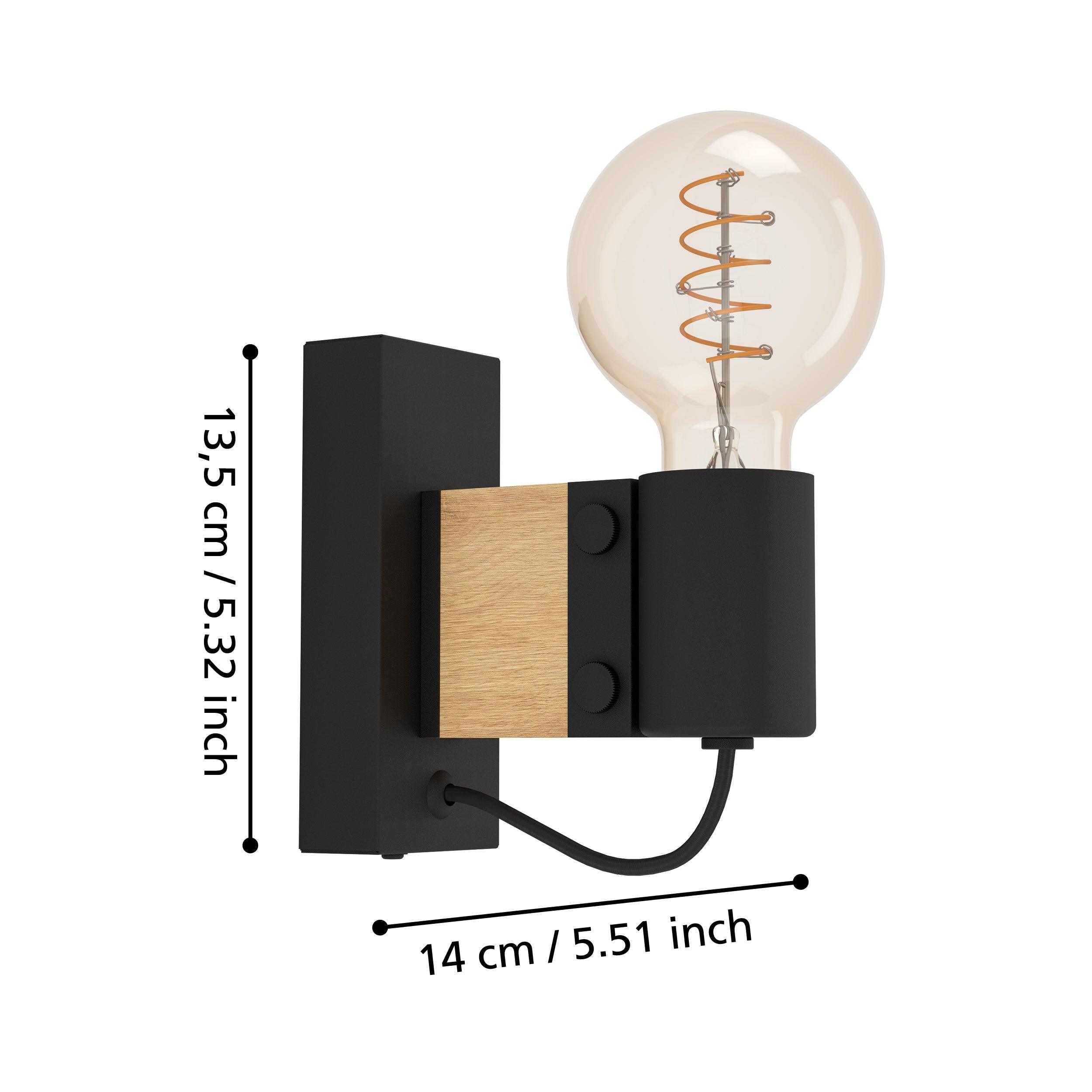 eglo bailrigg black wood wall light living room close up
