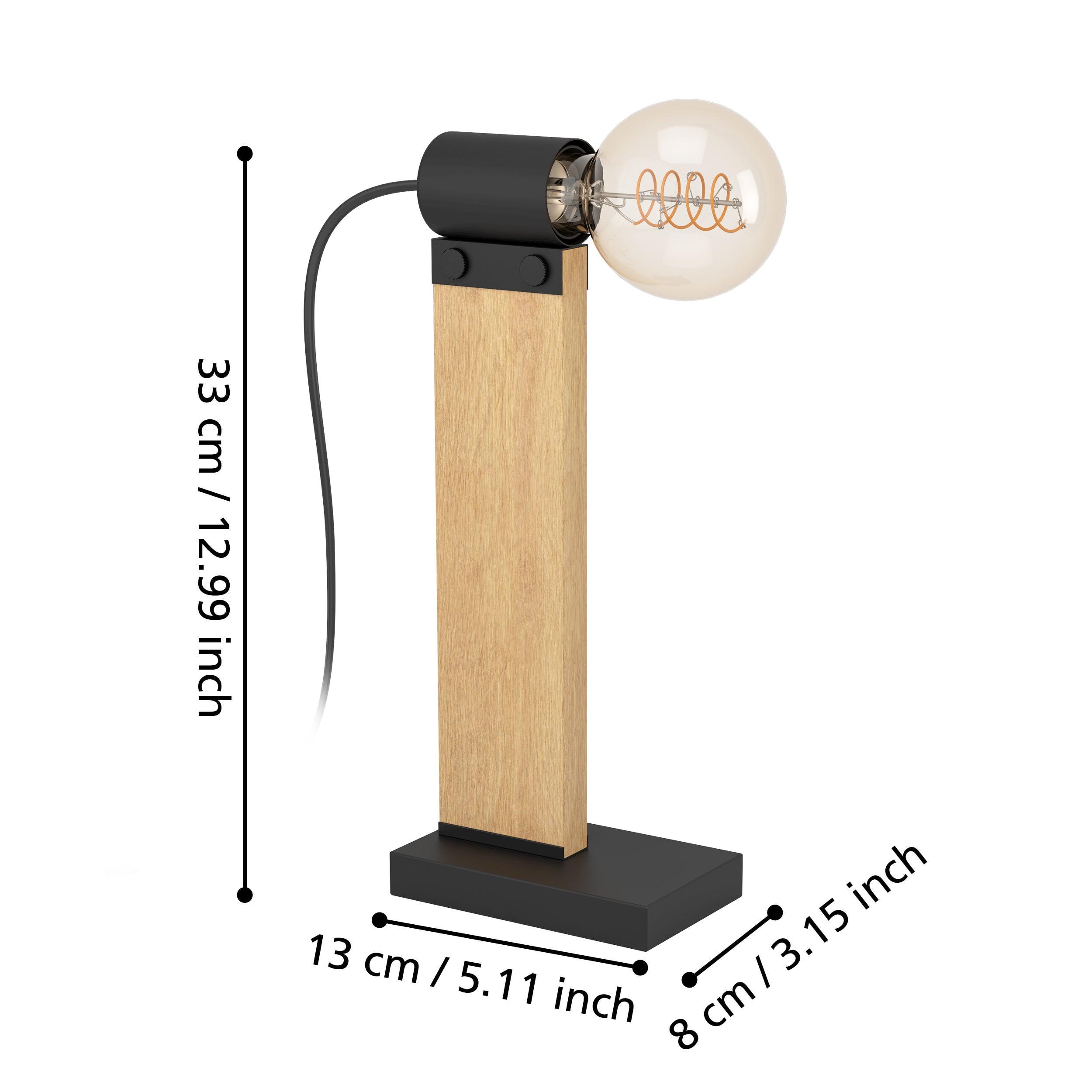 eglo bailrigg wood and black metal table lamp living room close up