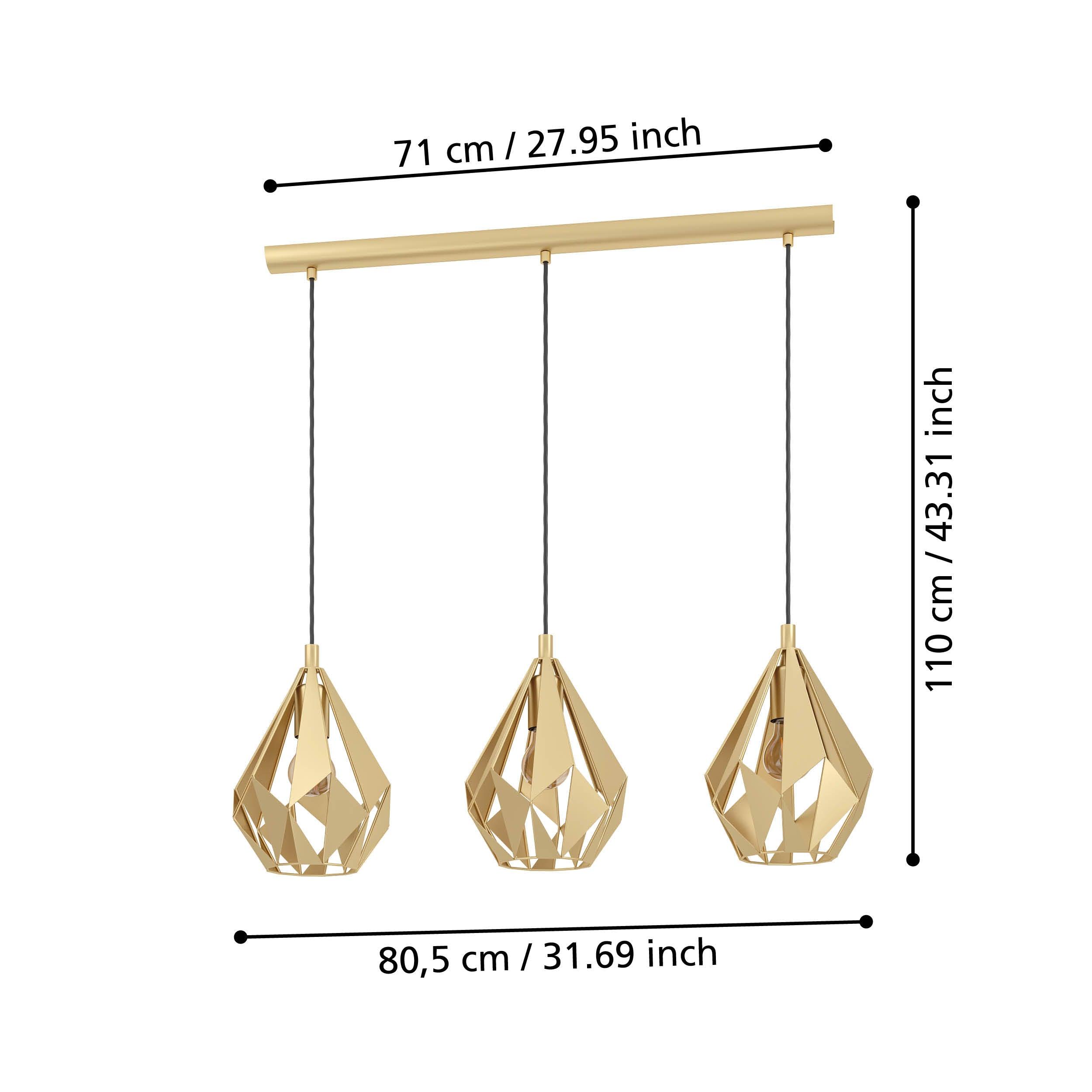 eglo carlton 3 light gold ceiling pendant living room close up