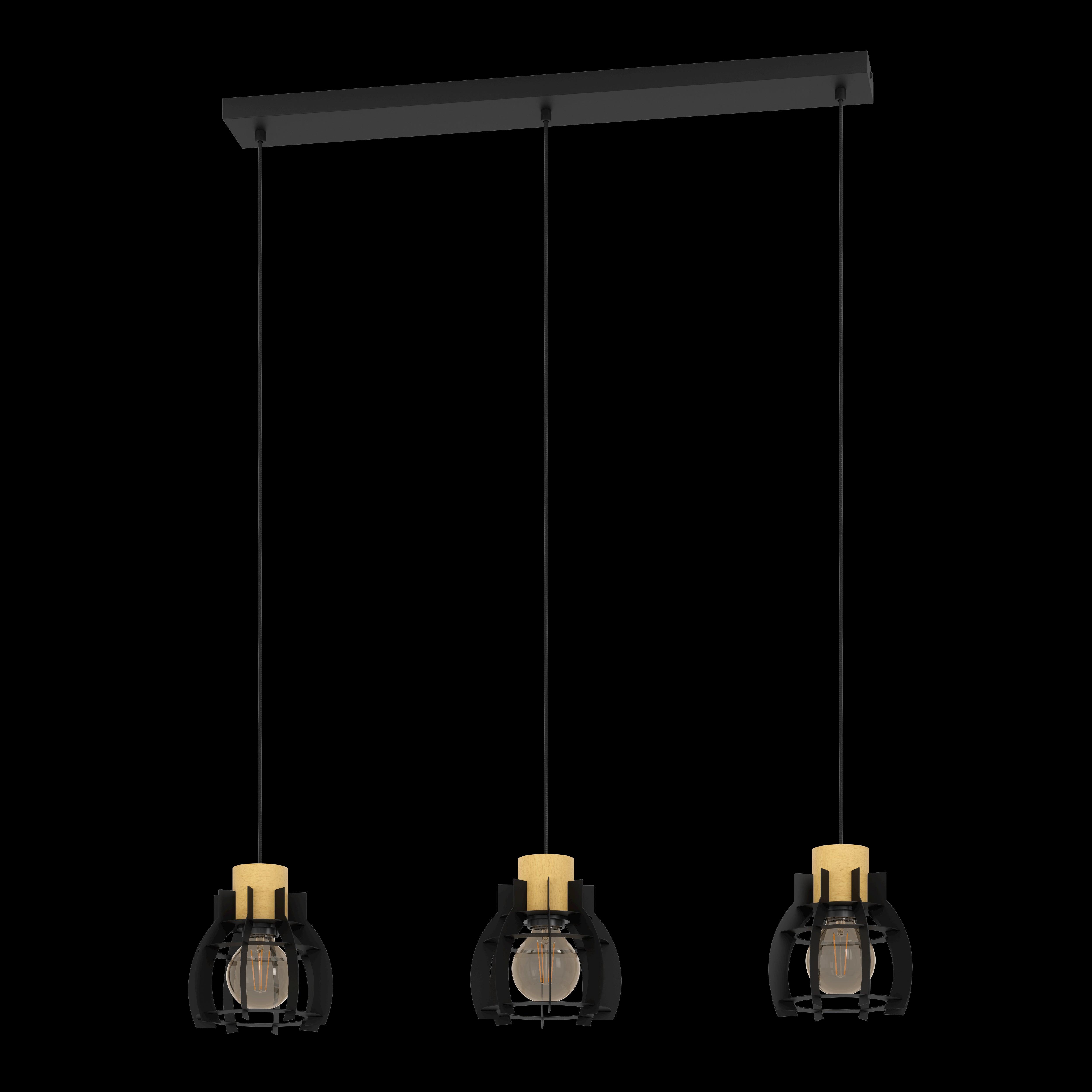 eglo stillington 1 flat black steel wood ceiling pendant living room close up