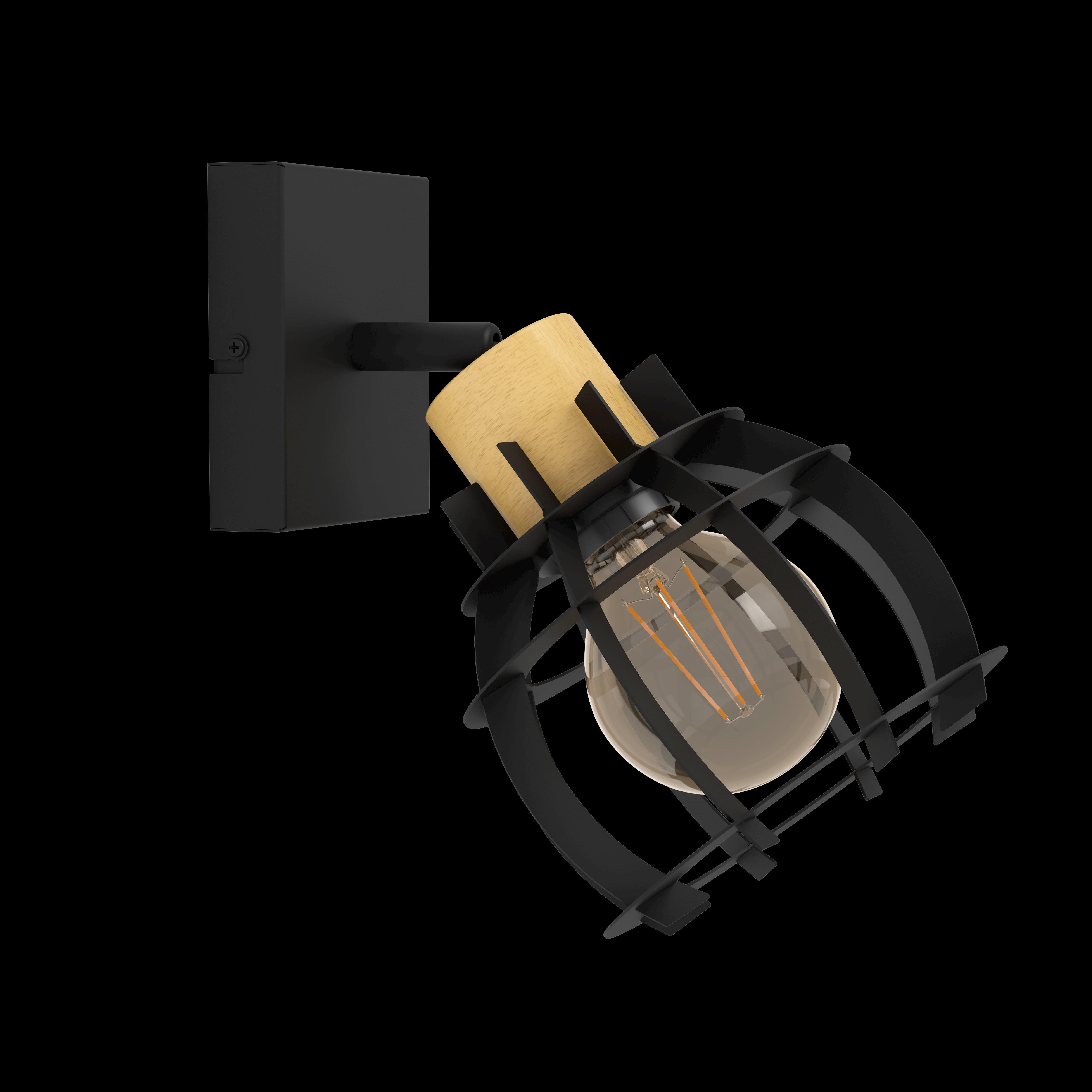 eglo stillington 1 wood black wall spotlight living room image