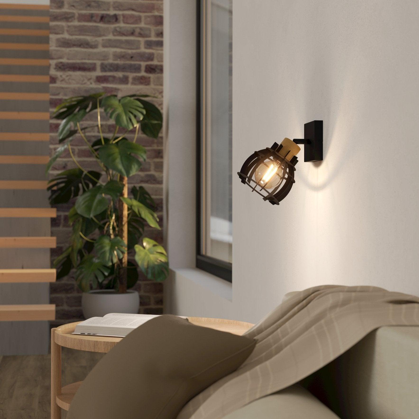 eglo stillington 1 wood black wall spotlight