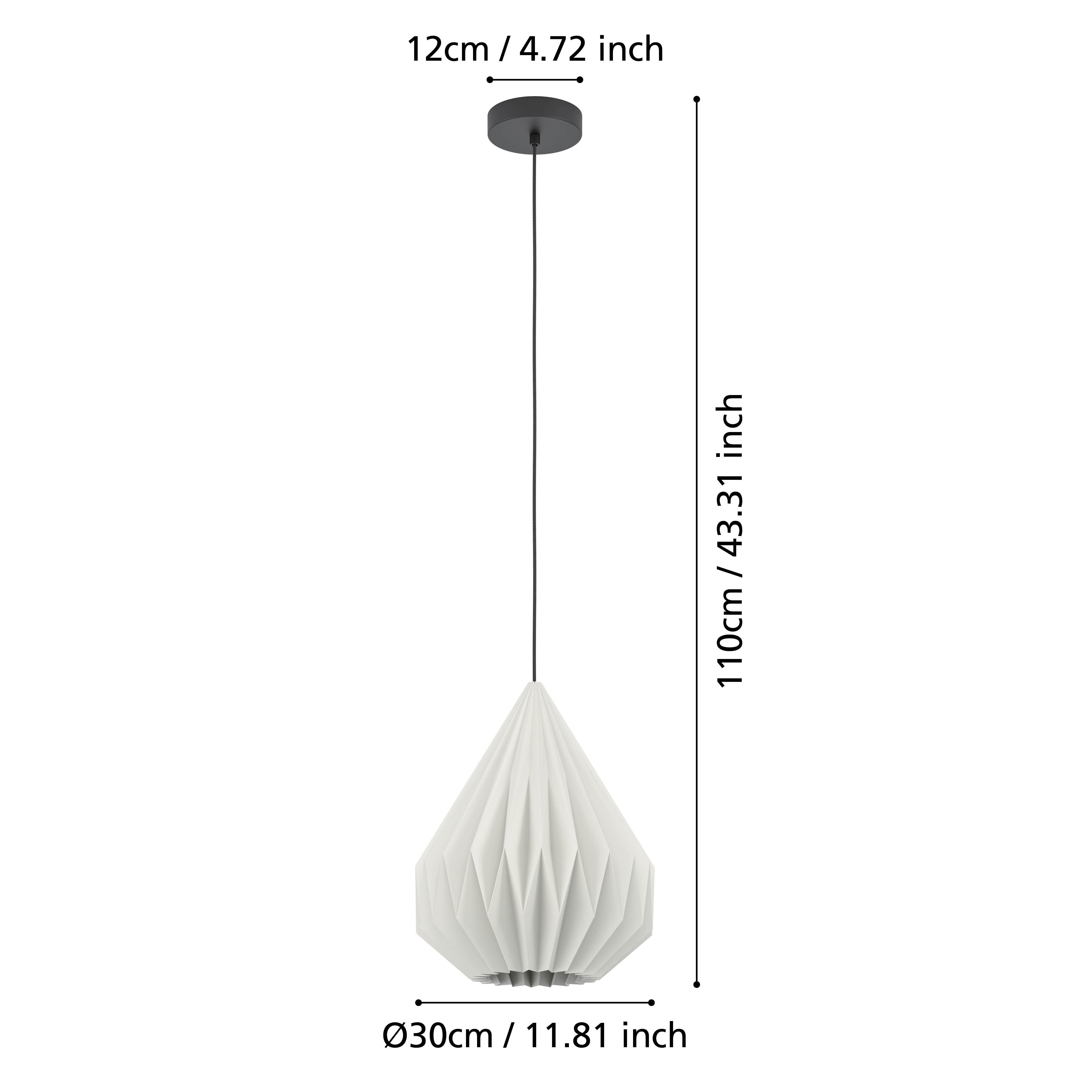 eglo minting drop shaped white folded paper ceiling pendant 31cm living room close up