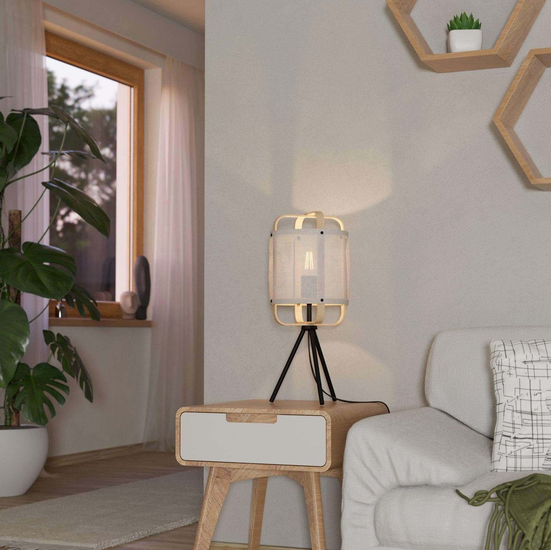 eglo surfleet bamboo linen tripod table lamp