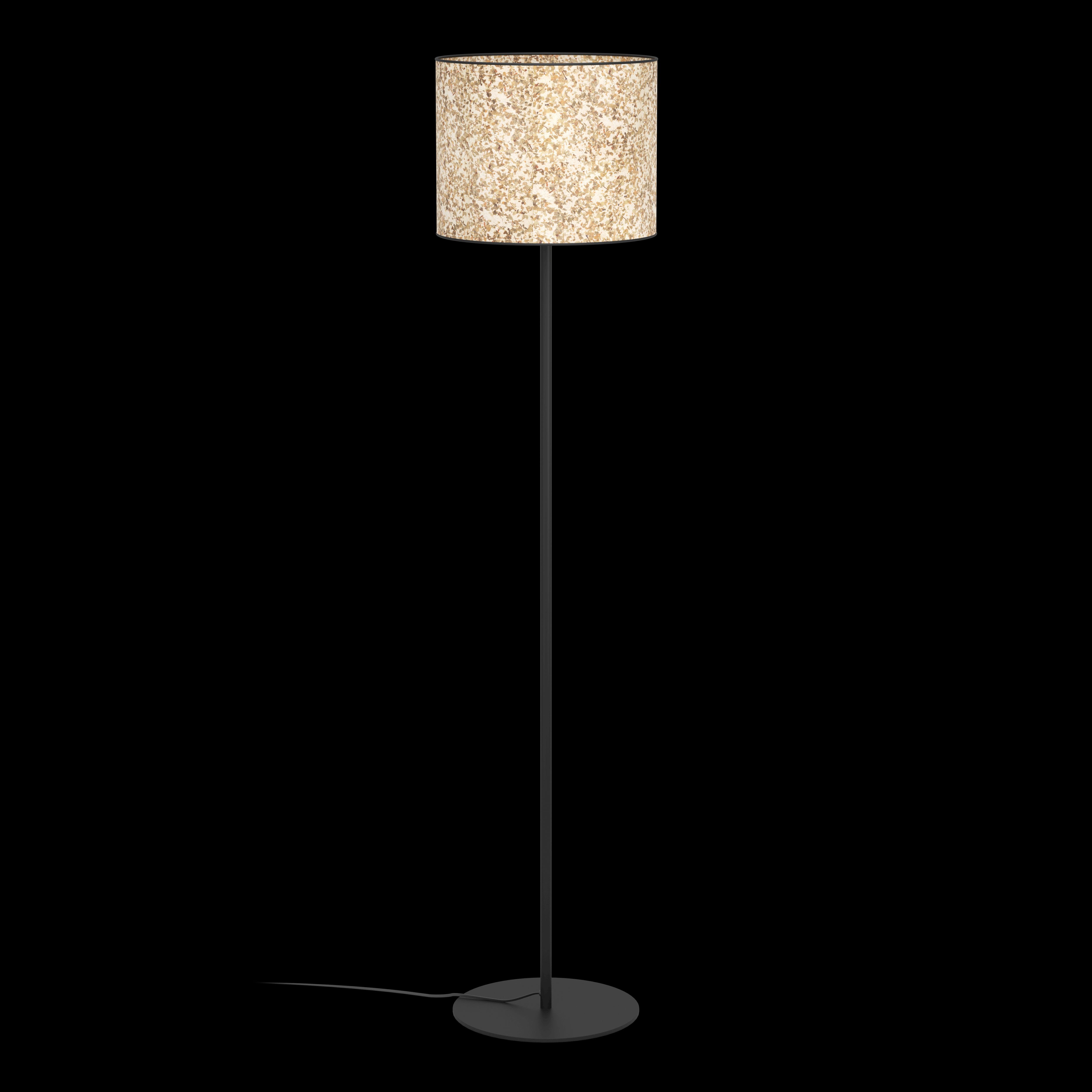 eglo butterburn black floor lamp fabric birch leave shade living room close up