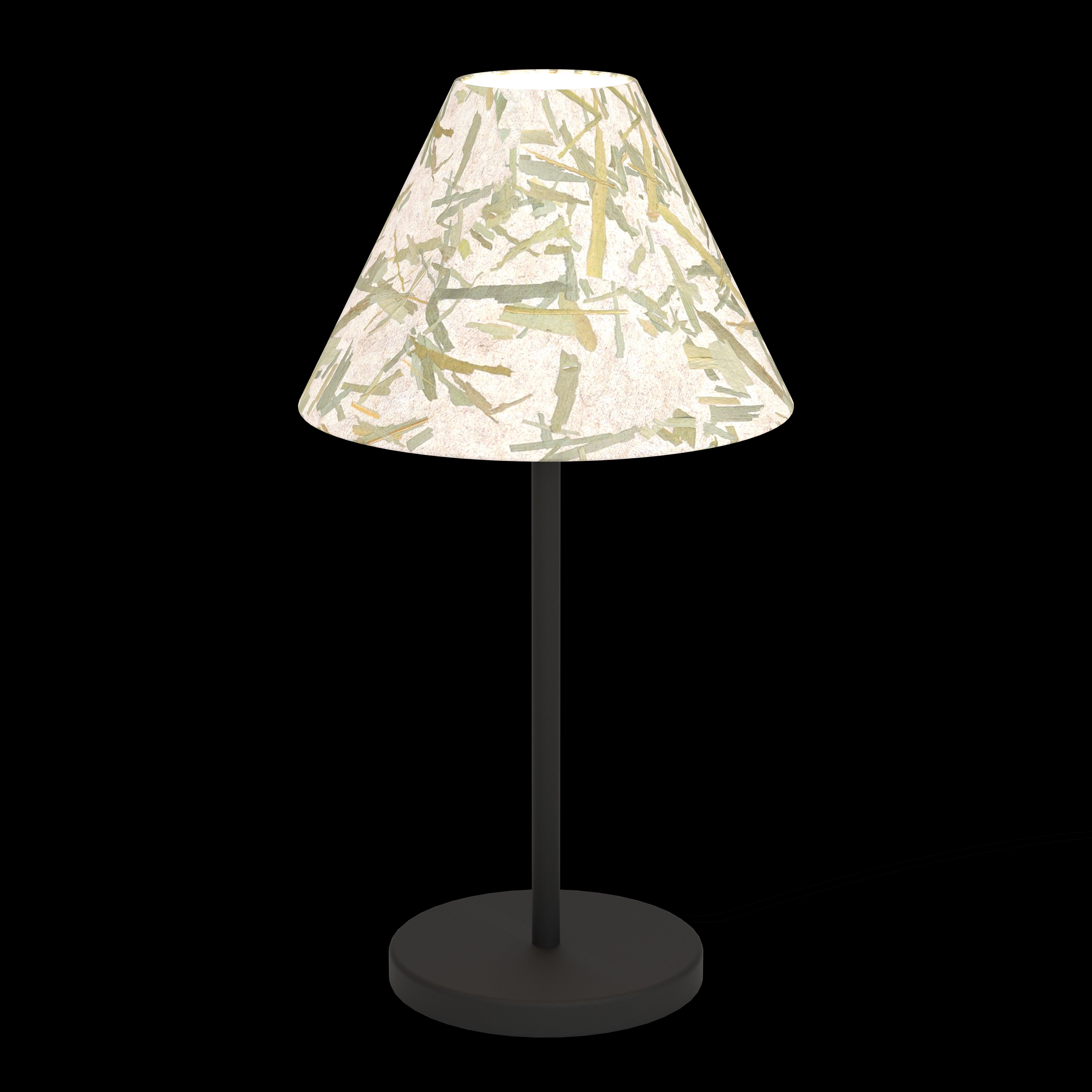 eglo oxpark black metal table lamp funnel shaped fabric shade living room close up