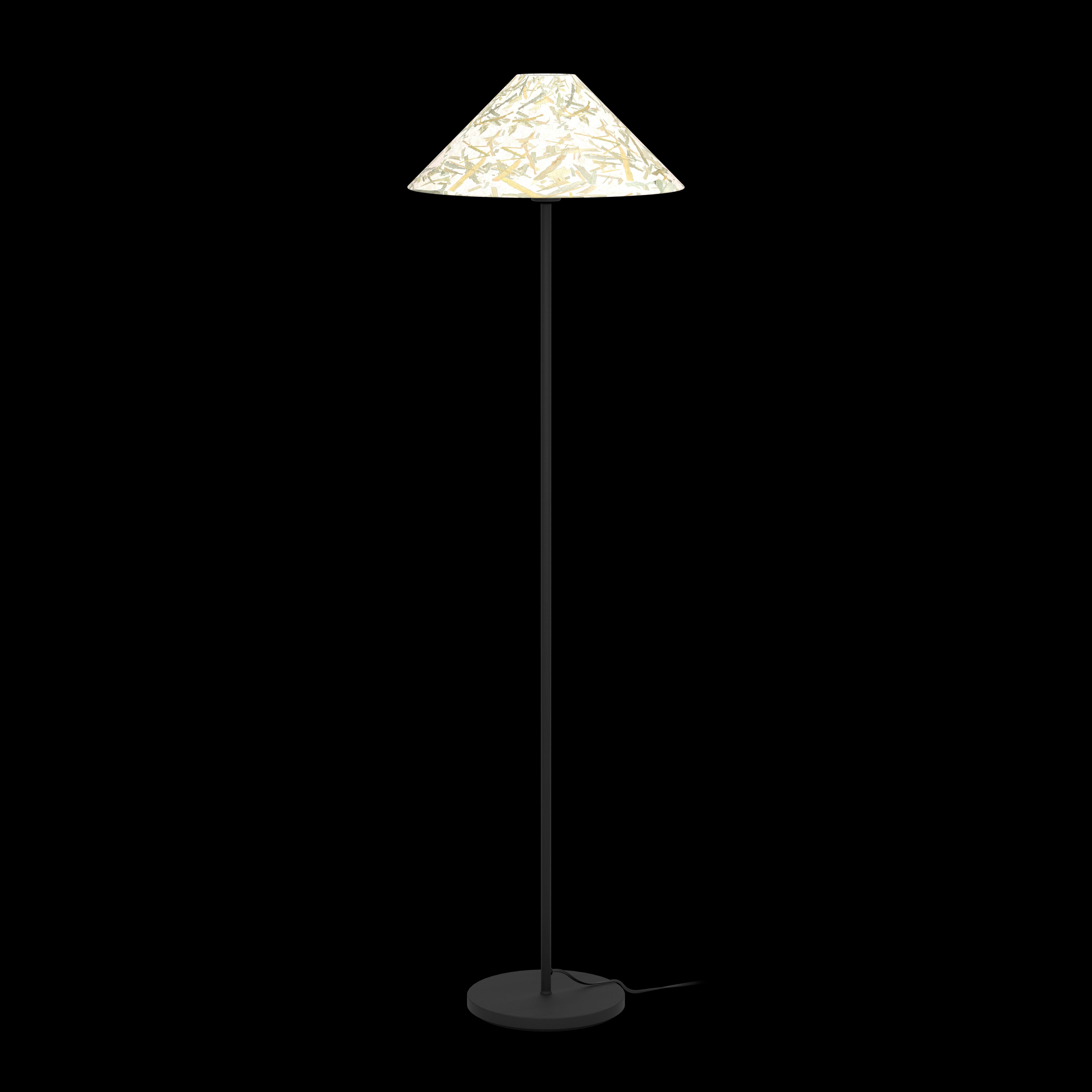 eglo oxpark black floor lamp fabric bamboo leave shade living room close up