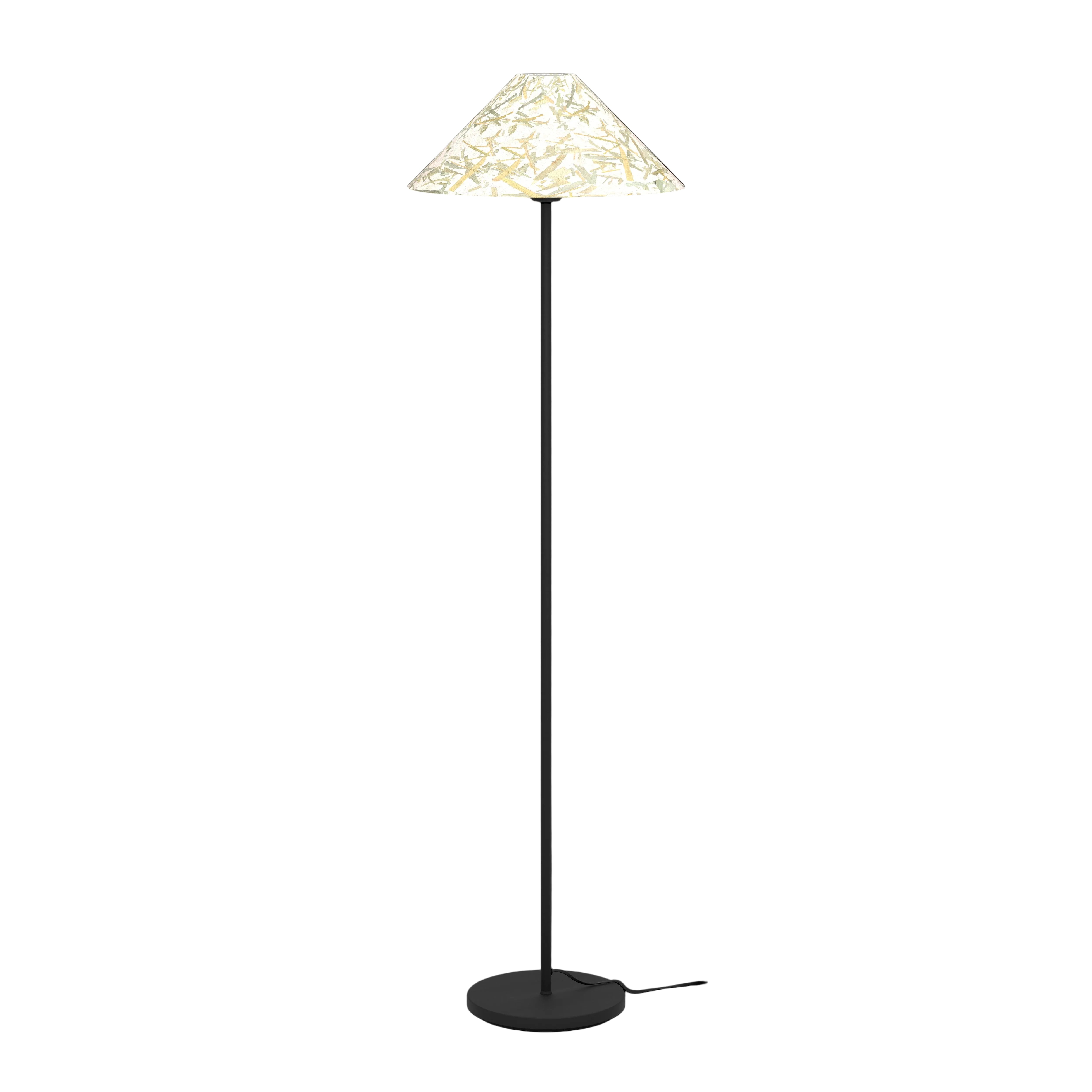 eglo oxpark black floor lamp fabric bamboo leave shade living room close up