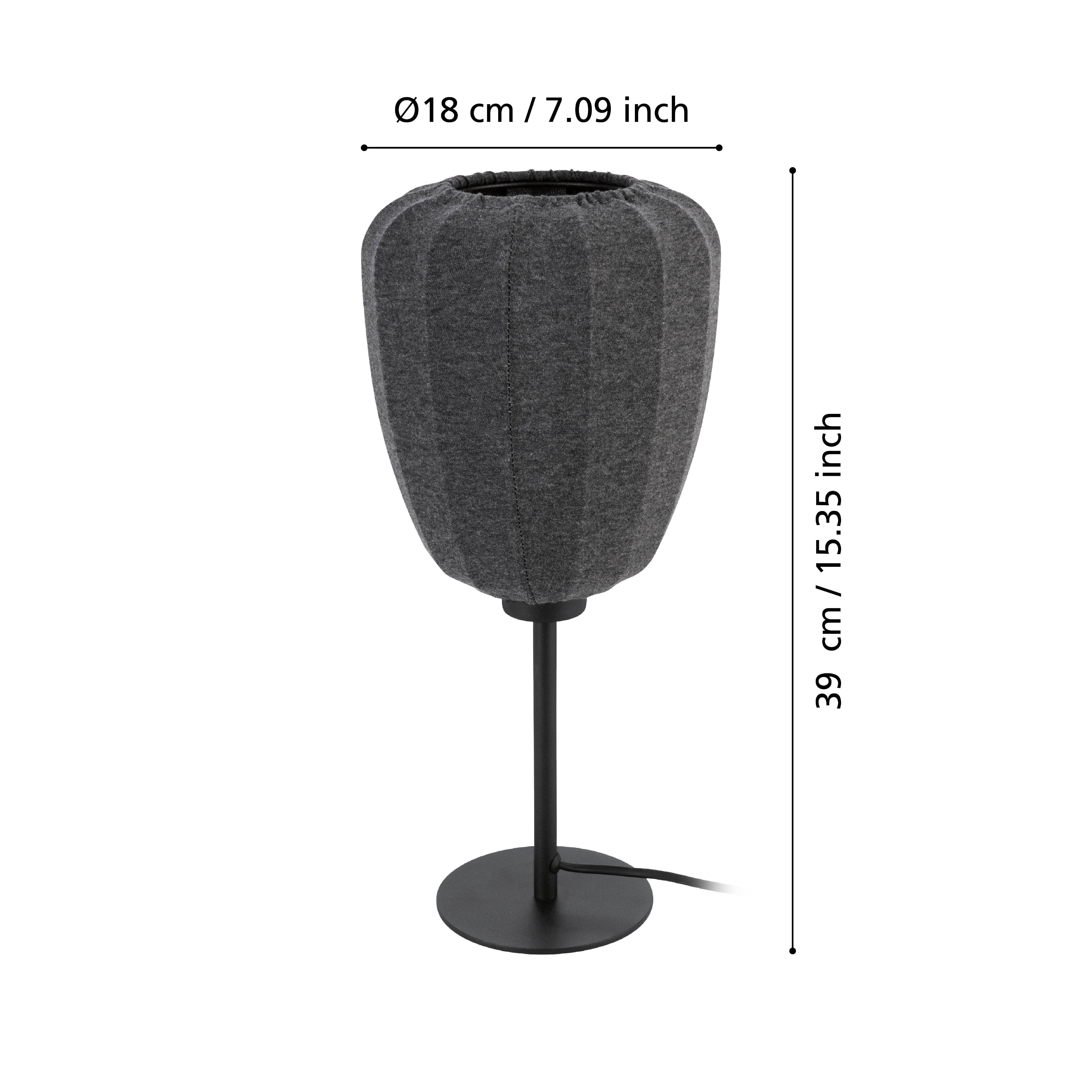 eglo barlaston black metal grey fabric shade table lamp living room image