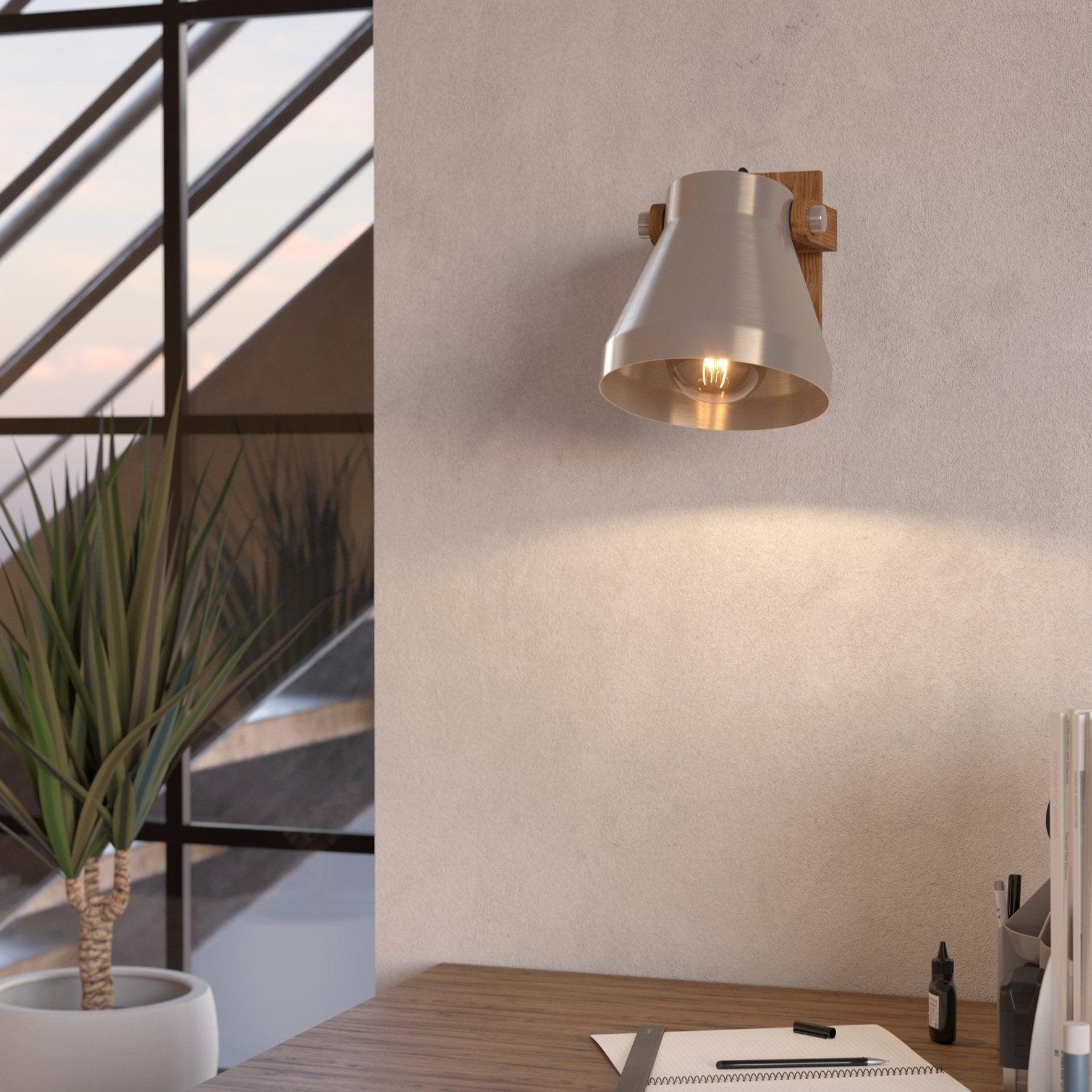 eglo cawton wood silver wall spotlight