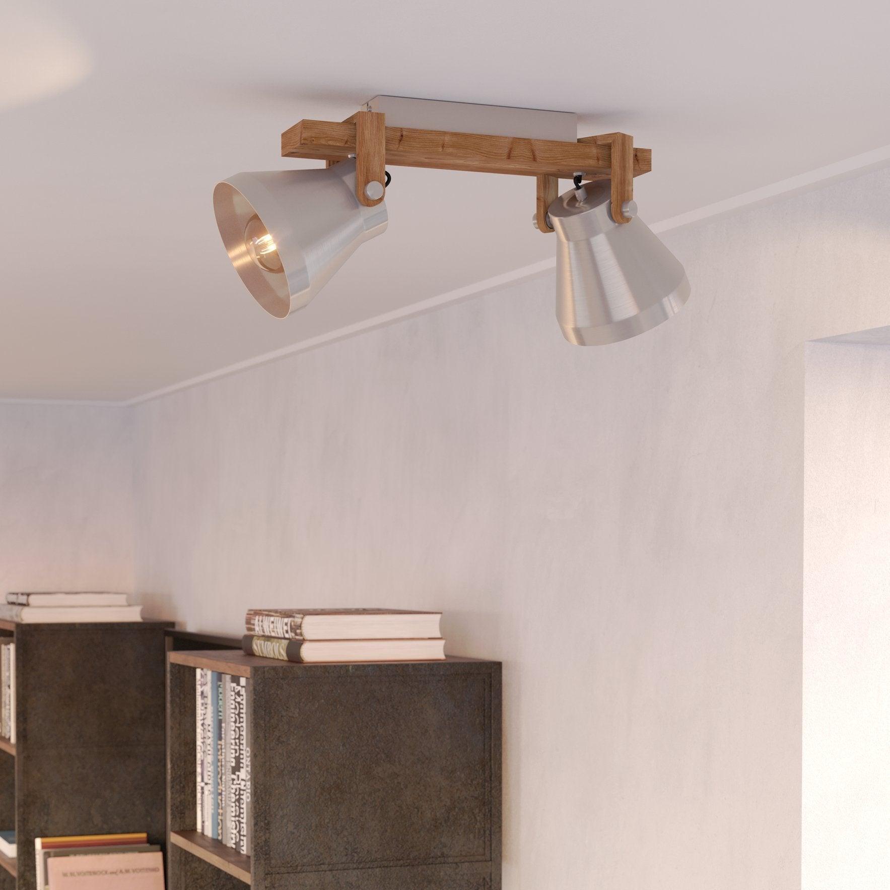 eglo cawton wood silver 2 light bar spotlight