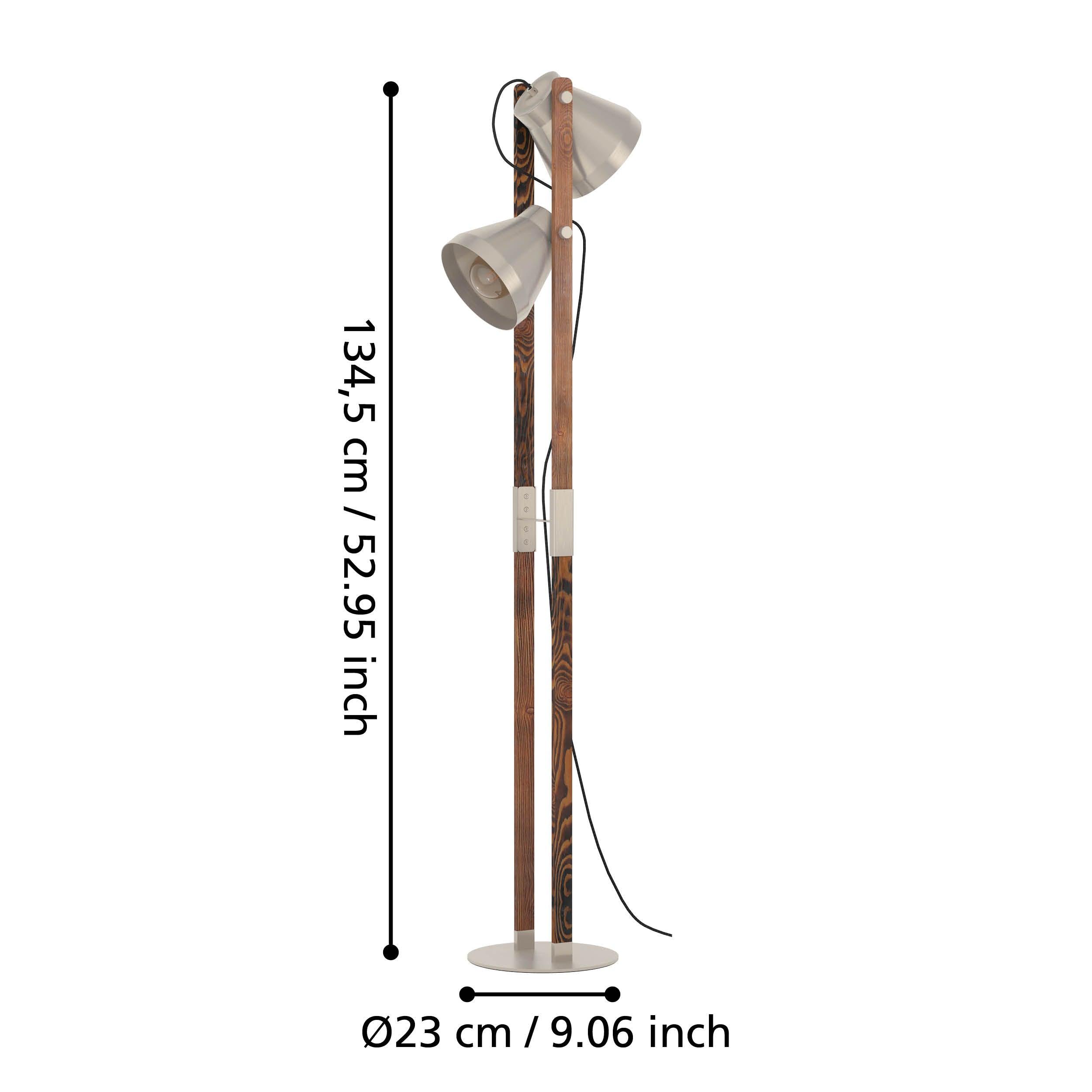 eglo cawton rustic wood steel 2 light floor lamp living room close up