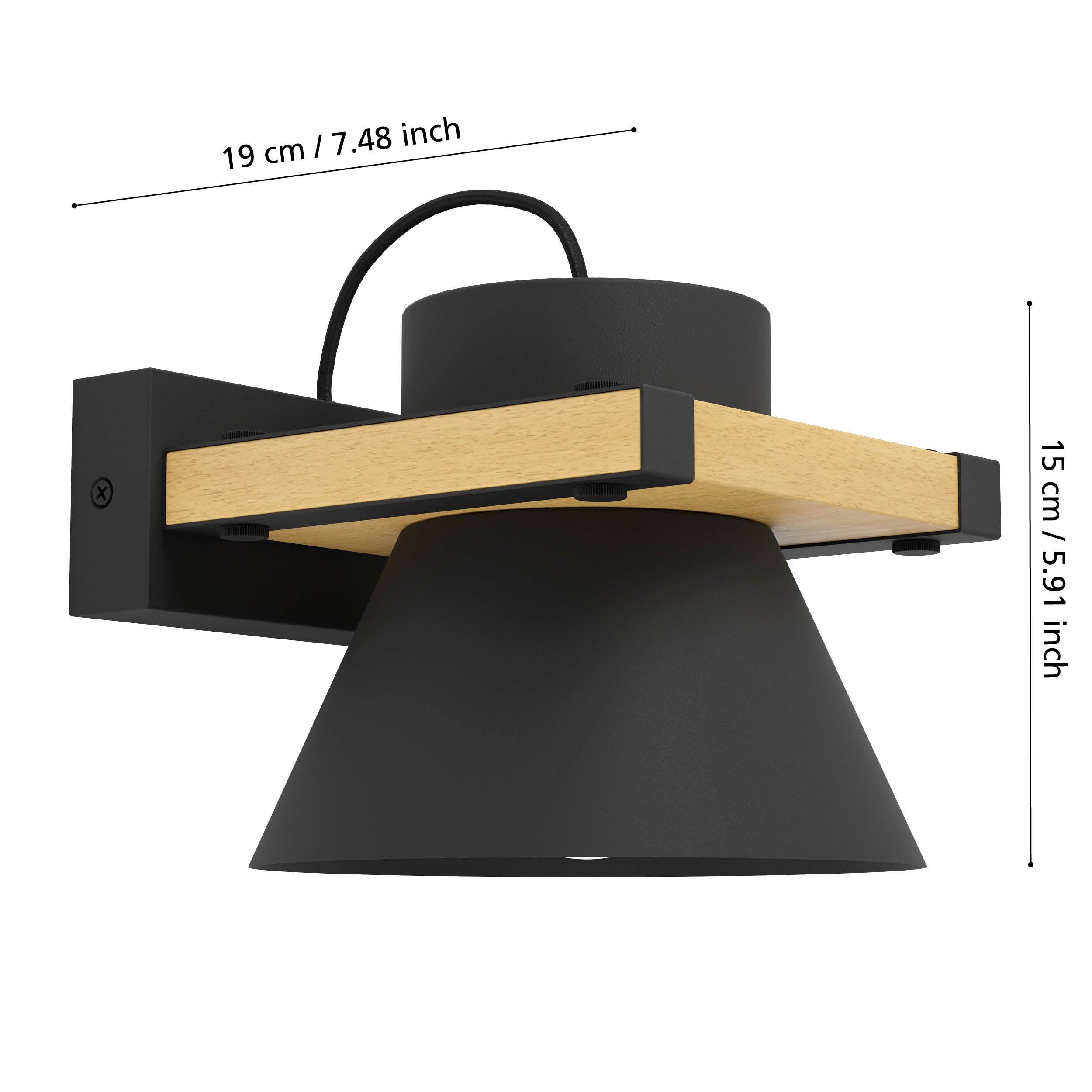 eglo maccles light wood black wall light living room close up