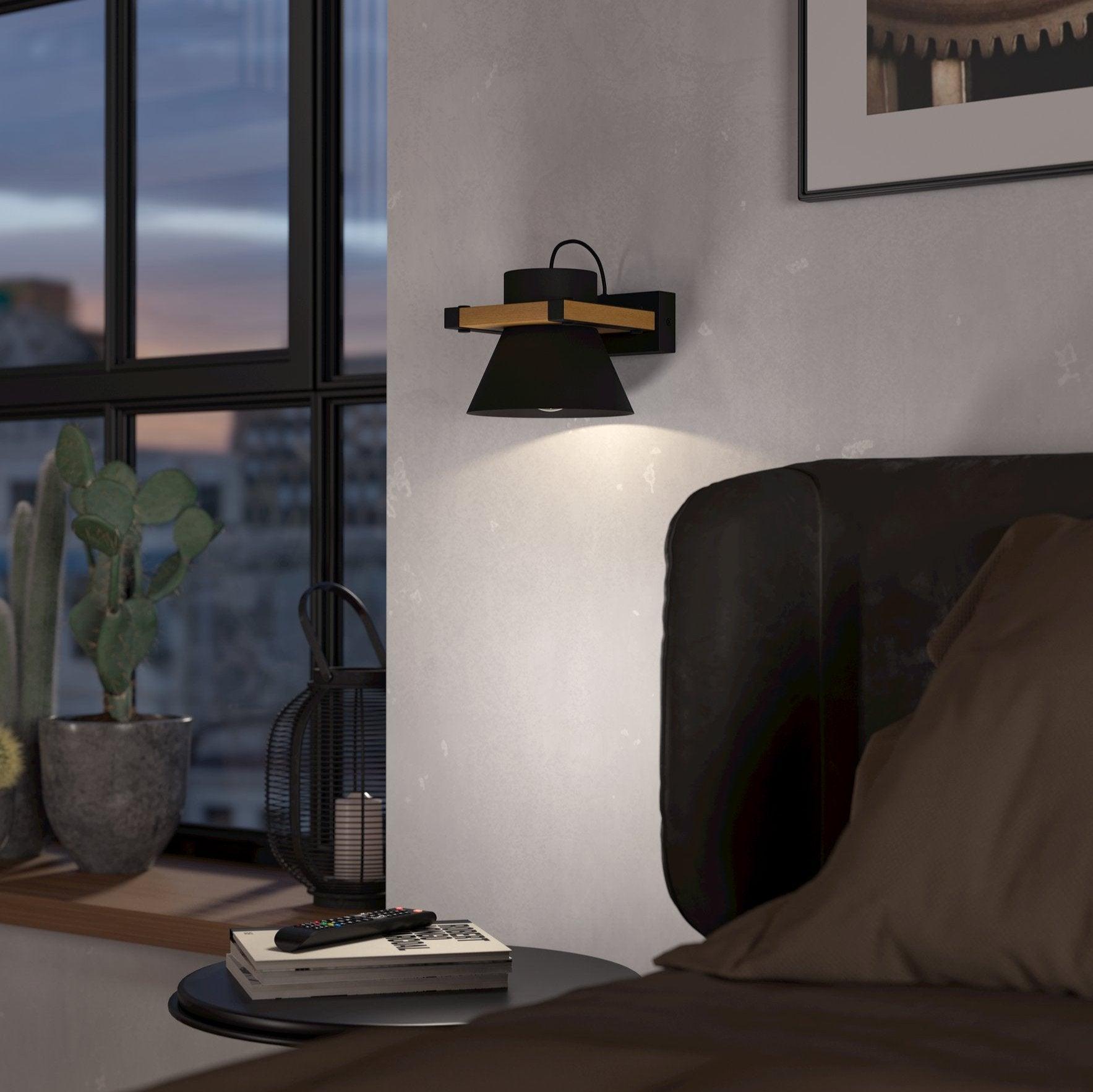 eglo maccles light wood black wall light