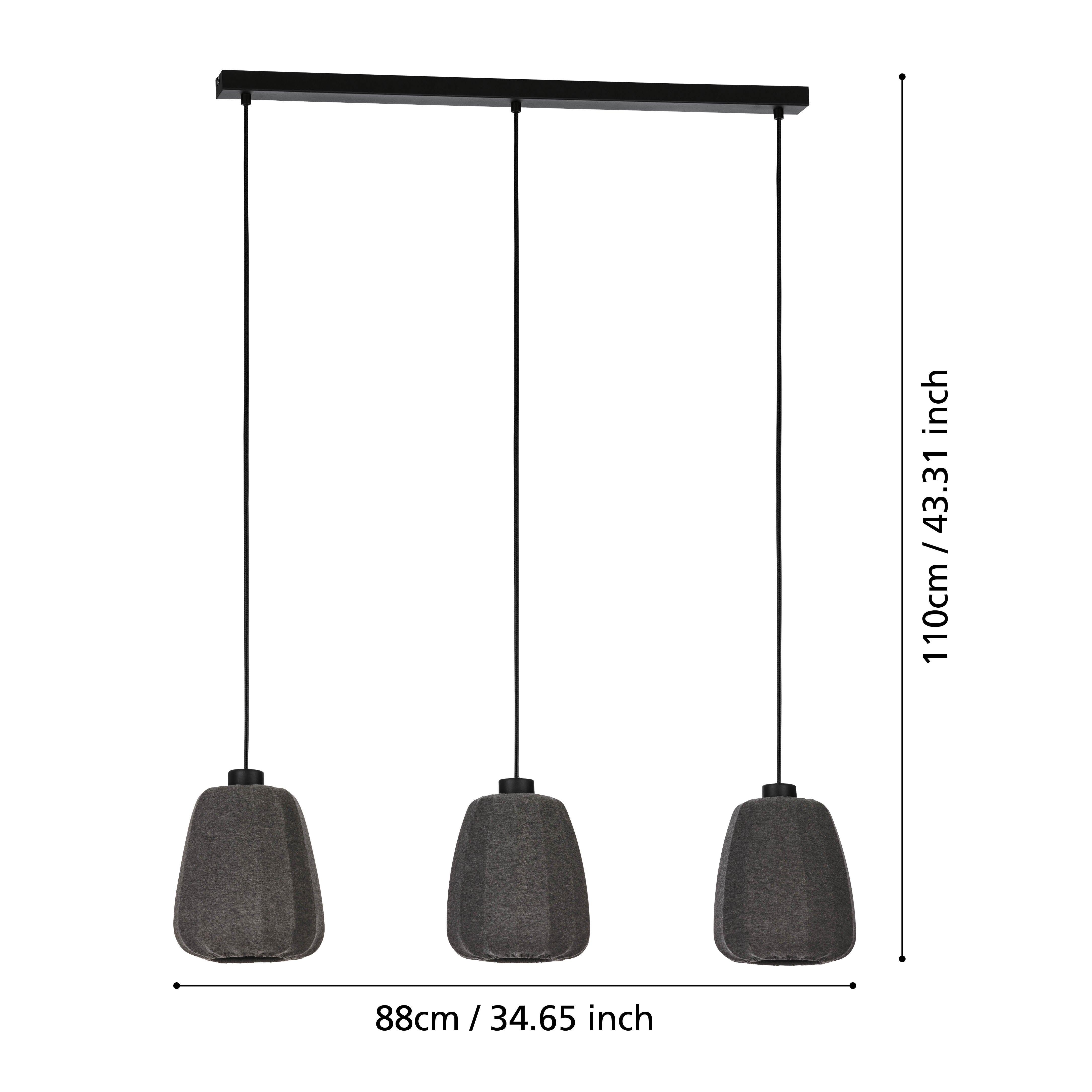 eglo barlaston 3 light grey fabric lampshades ceiling pendant living room image