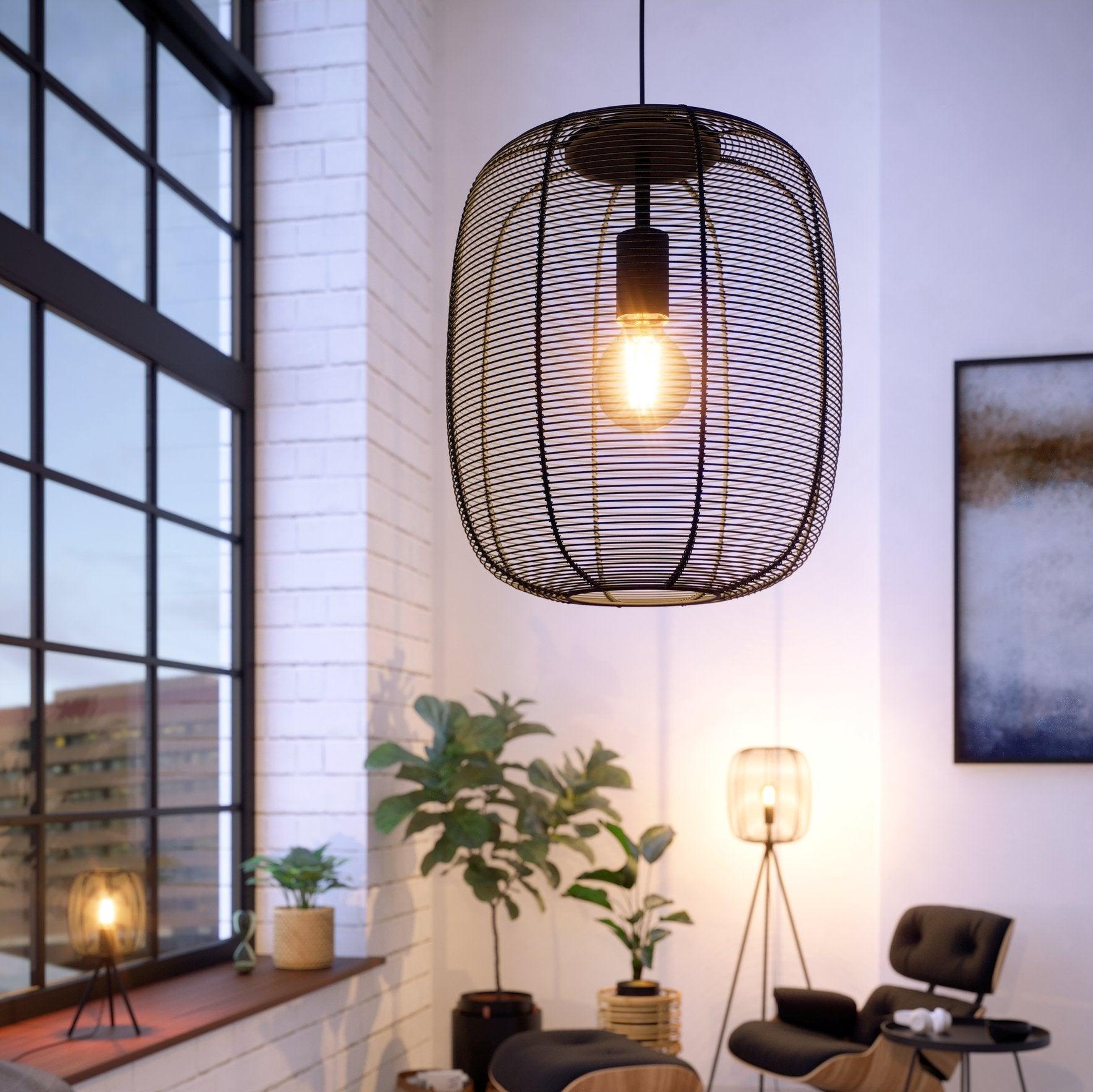 eglo rinroe cylindrical industrial black wire ceiling pendant