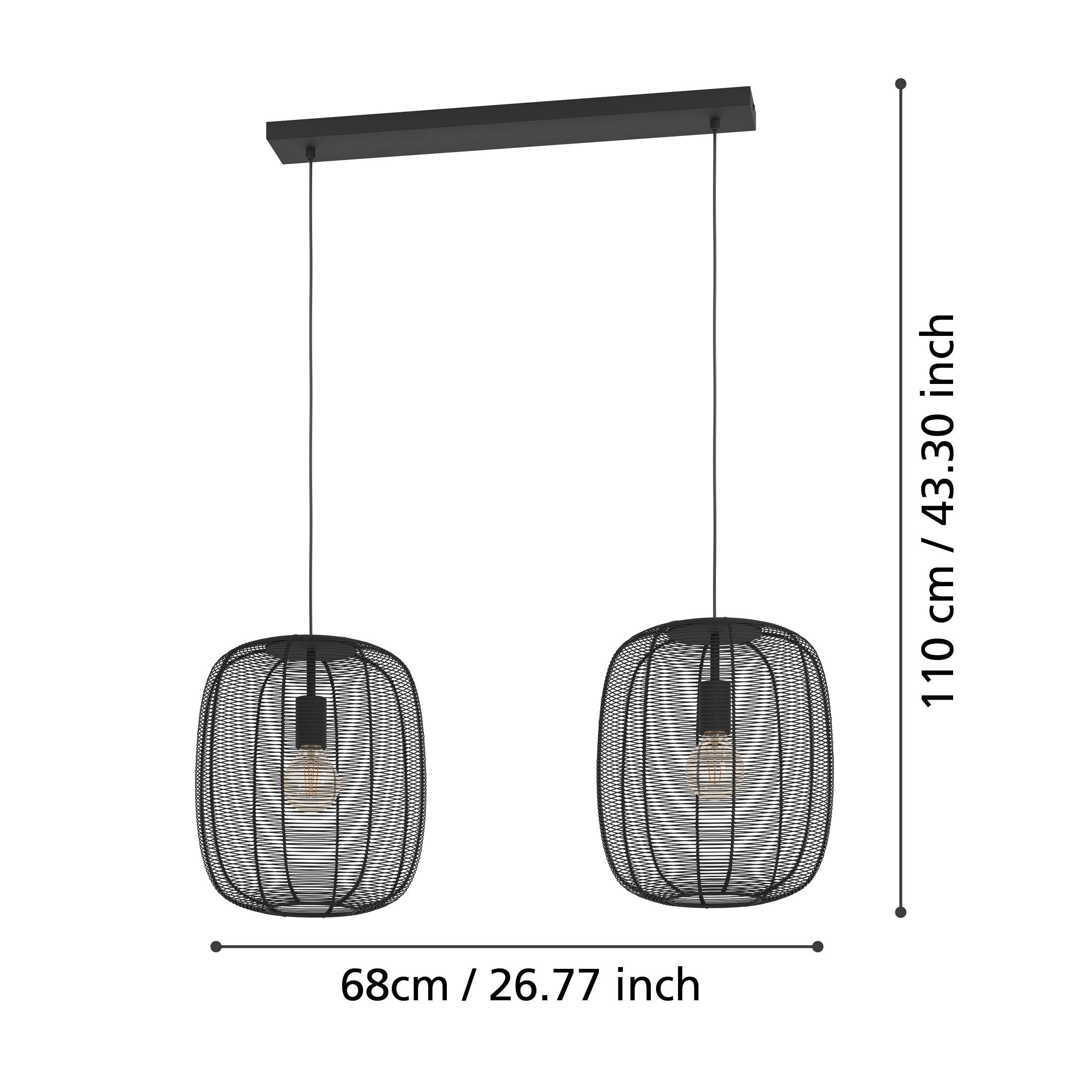 eglo rinroe 2 light industrial wire caged black ceiling pendant living room close up