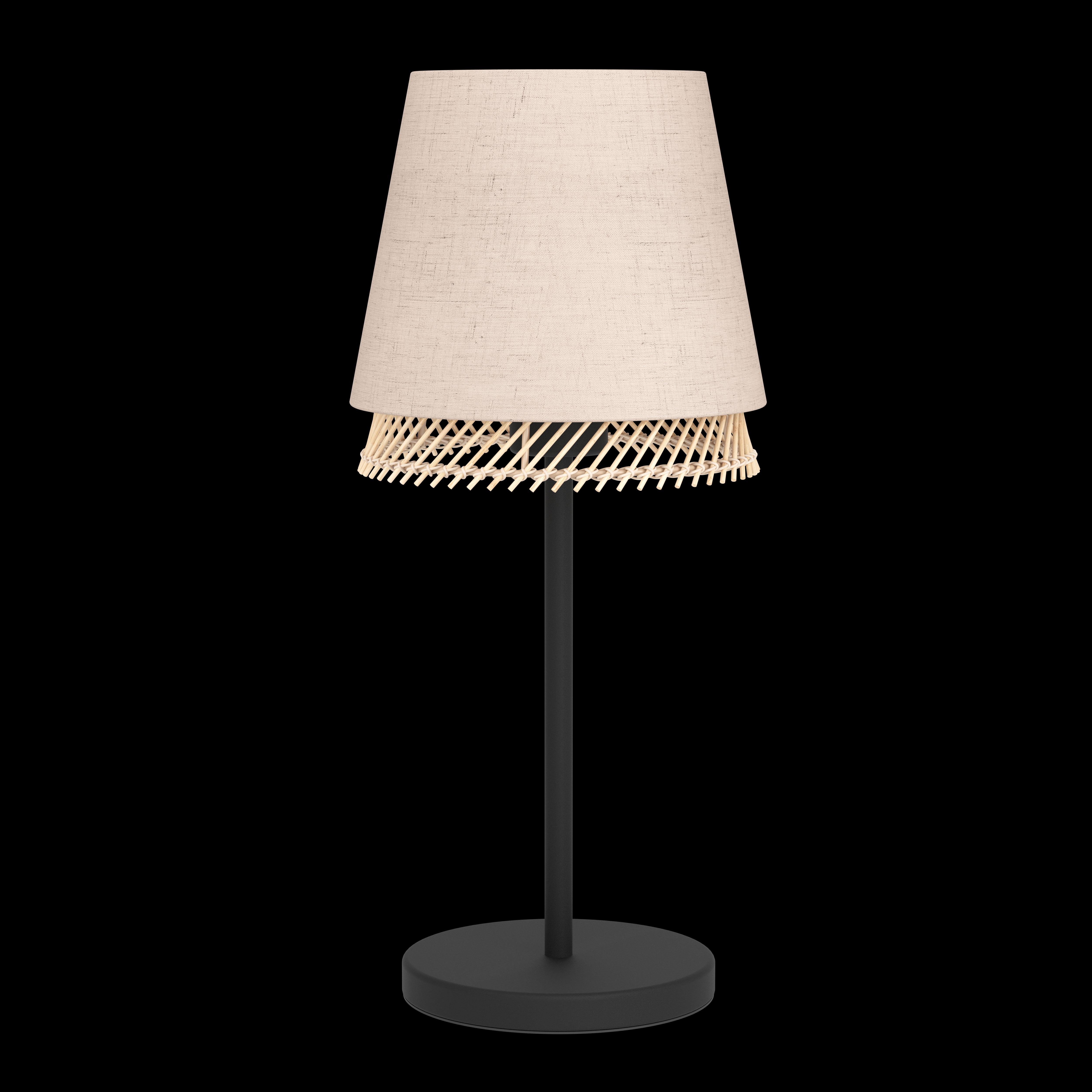 eglo tabley black metal table lamp fabric wood shade living room close up