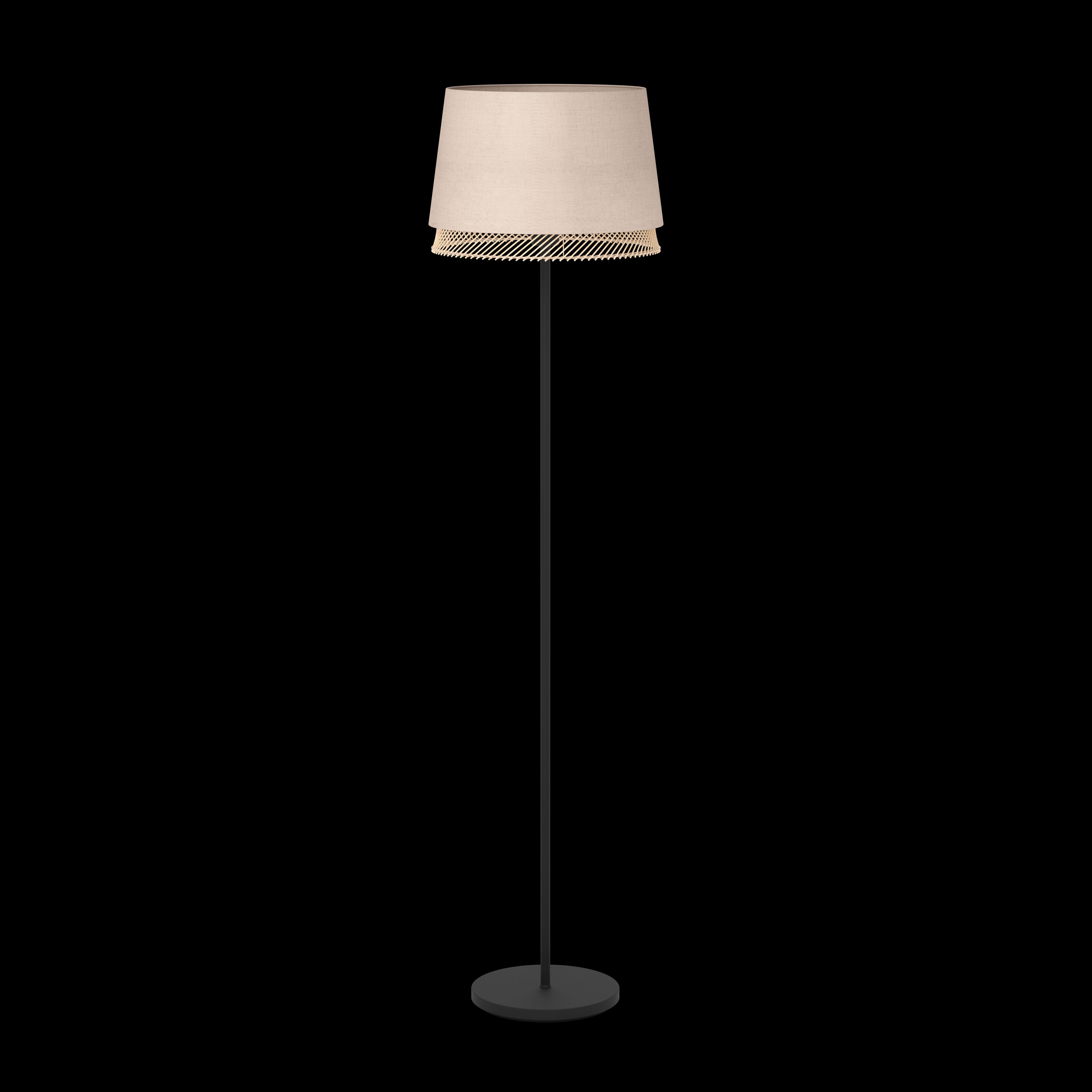 eglo tabley black floor lamp with linen bamboo shade living room close up