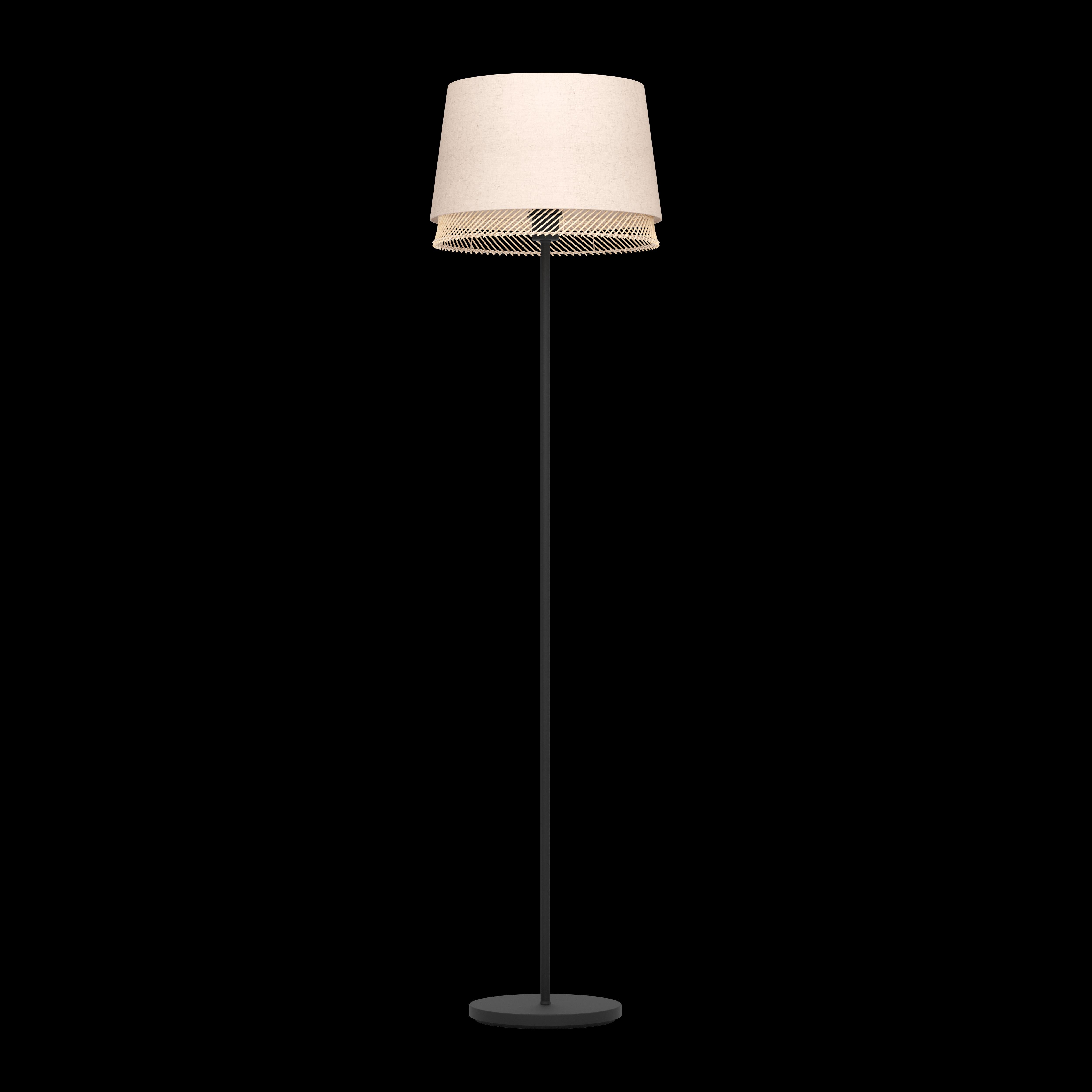 eglo tabley black floor lamp with linen bamboo shade living room image