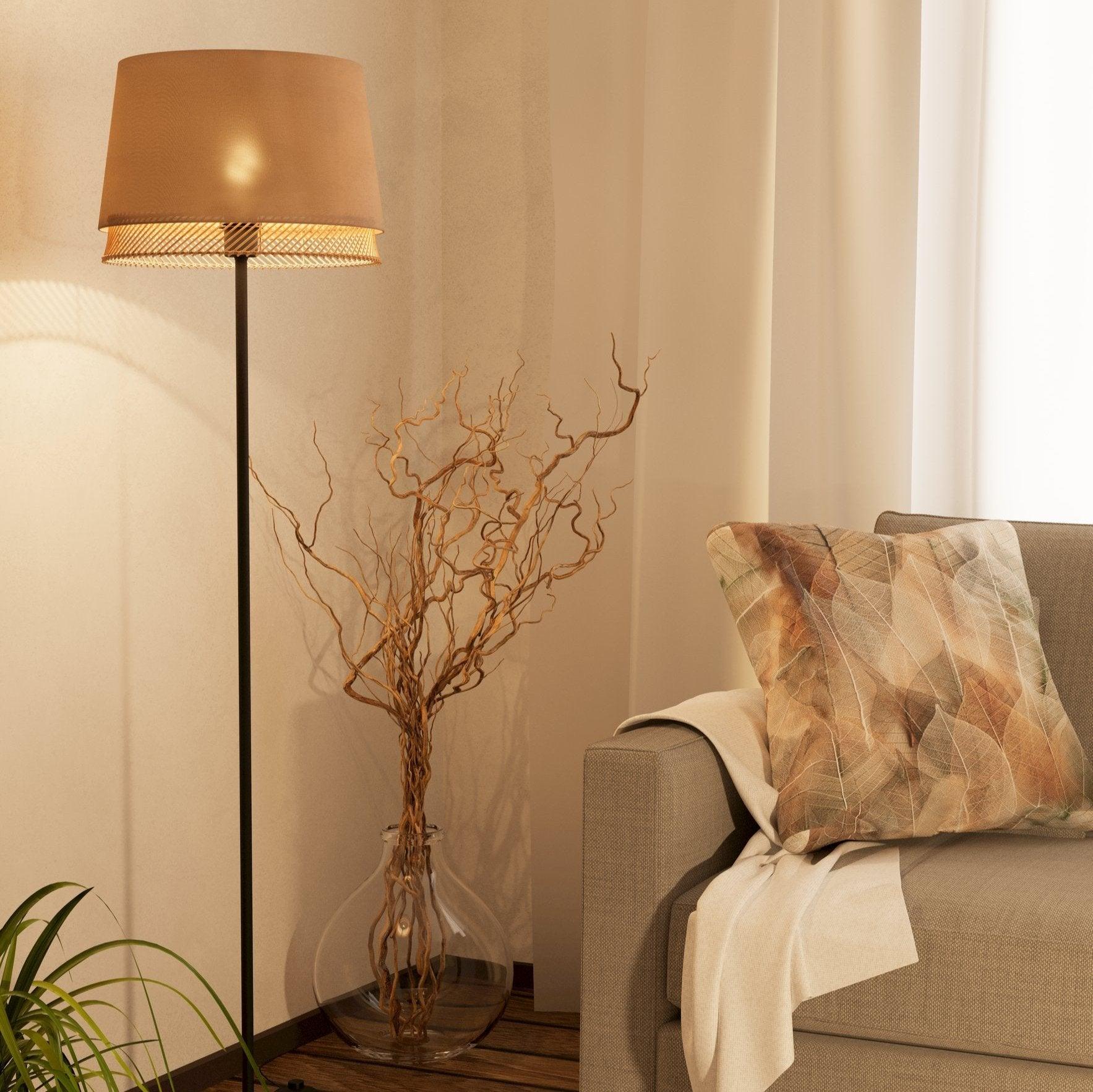 eglo tabley black floor lamp with linen bamboo shade