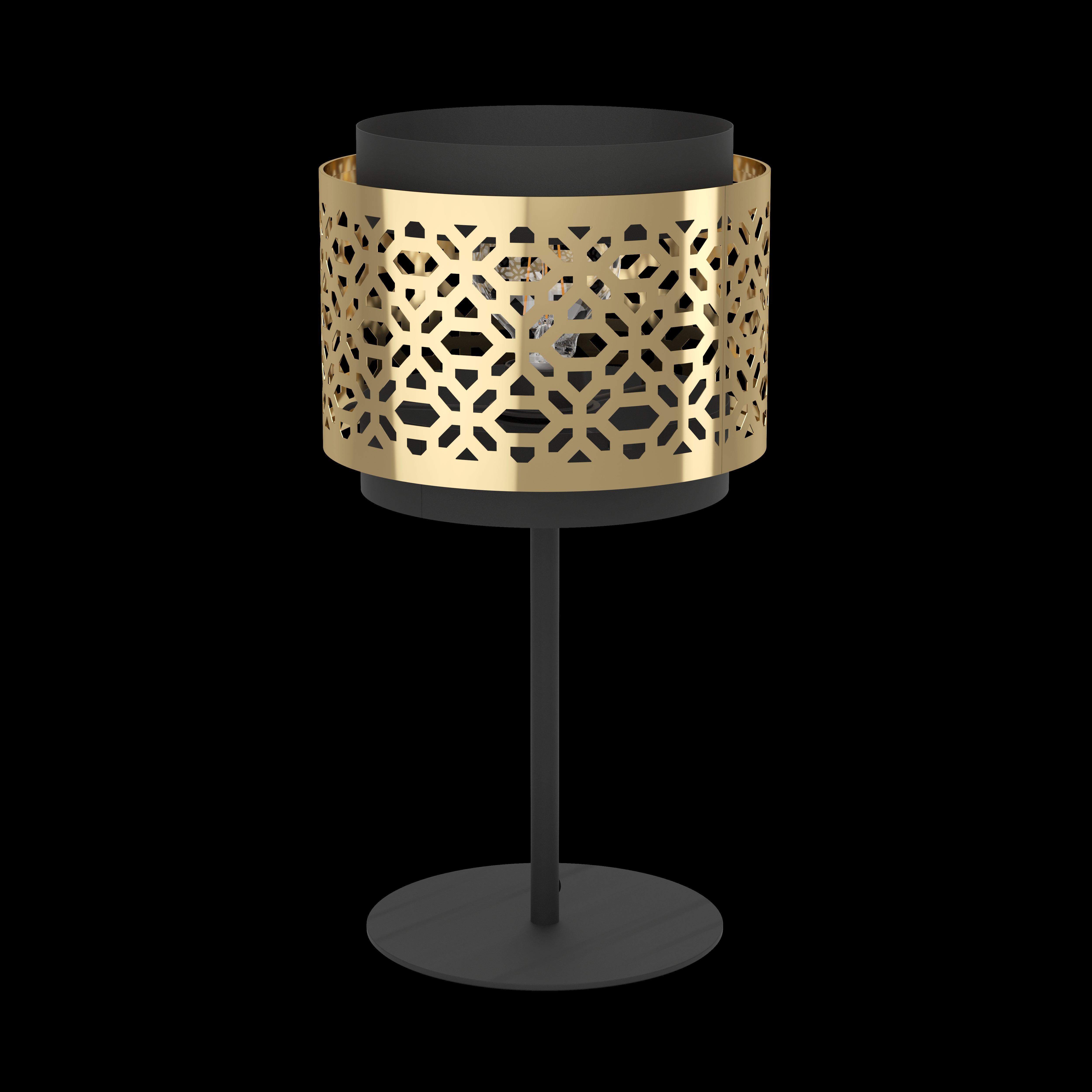 eglo sandbach black table lamp brass shade living room close up