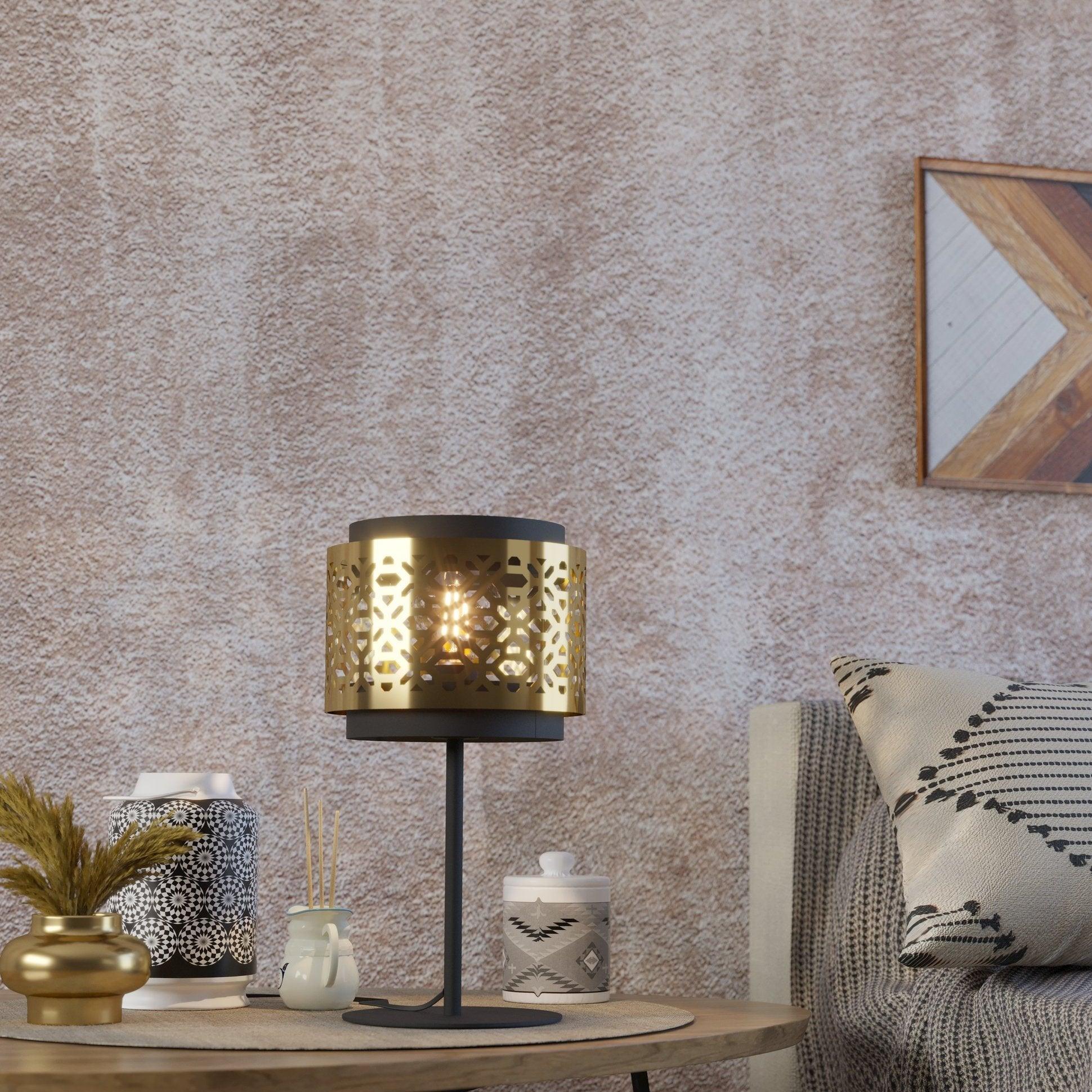 eglo sandbach black table lamp brass shade