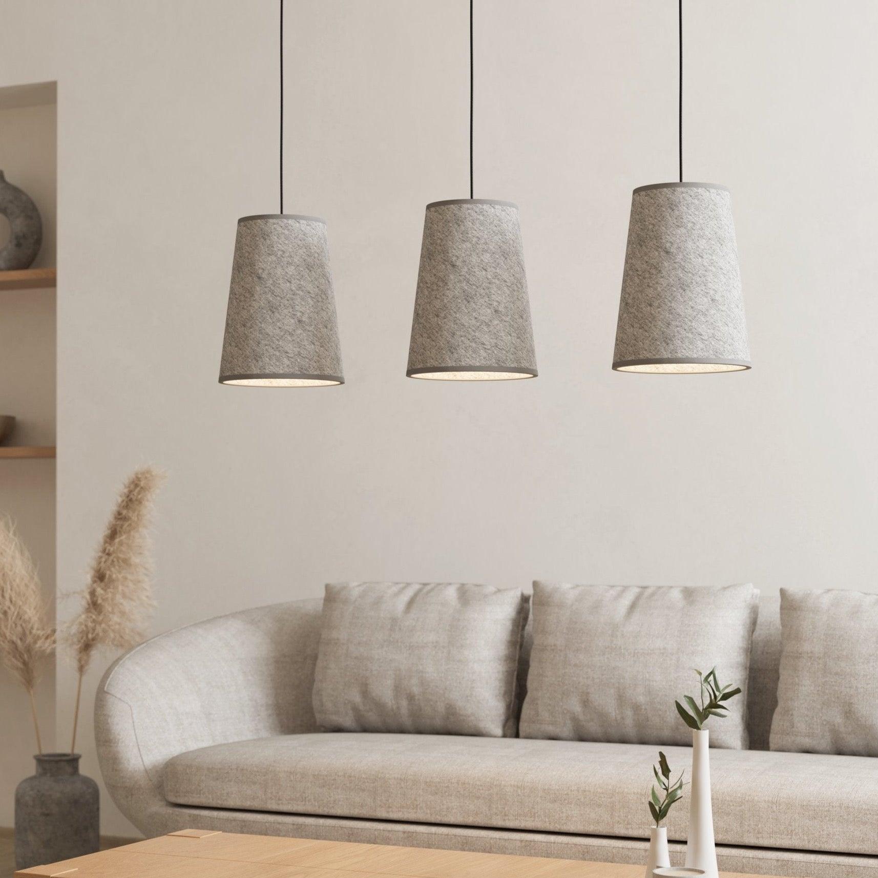 eglo alsager 3 light grey felt conical ceiling pendant