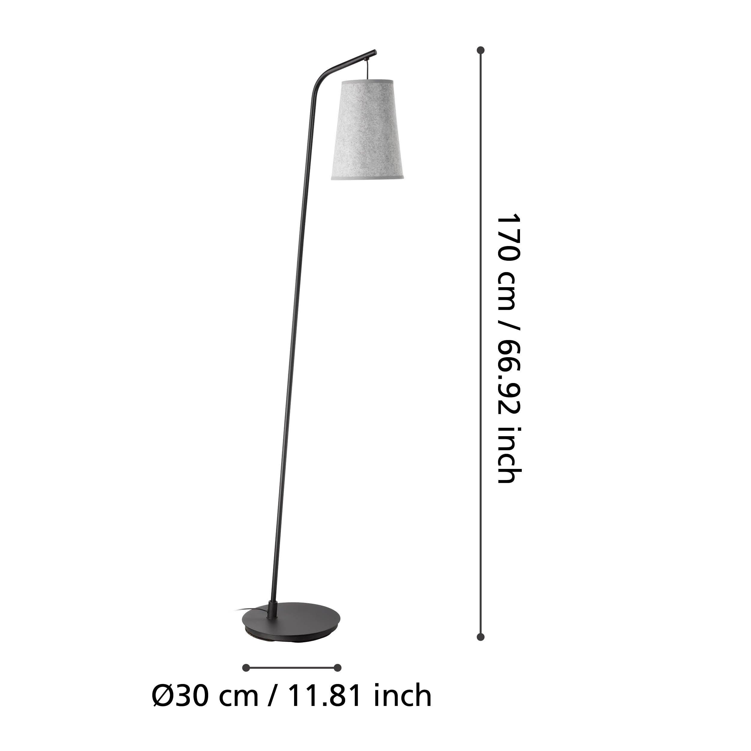 eglo alsager black floor lamp grey felt conical lampshade living room close up