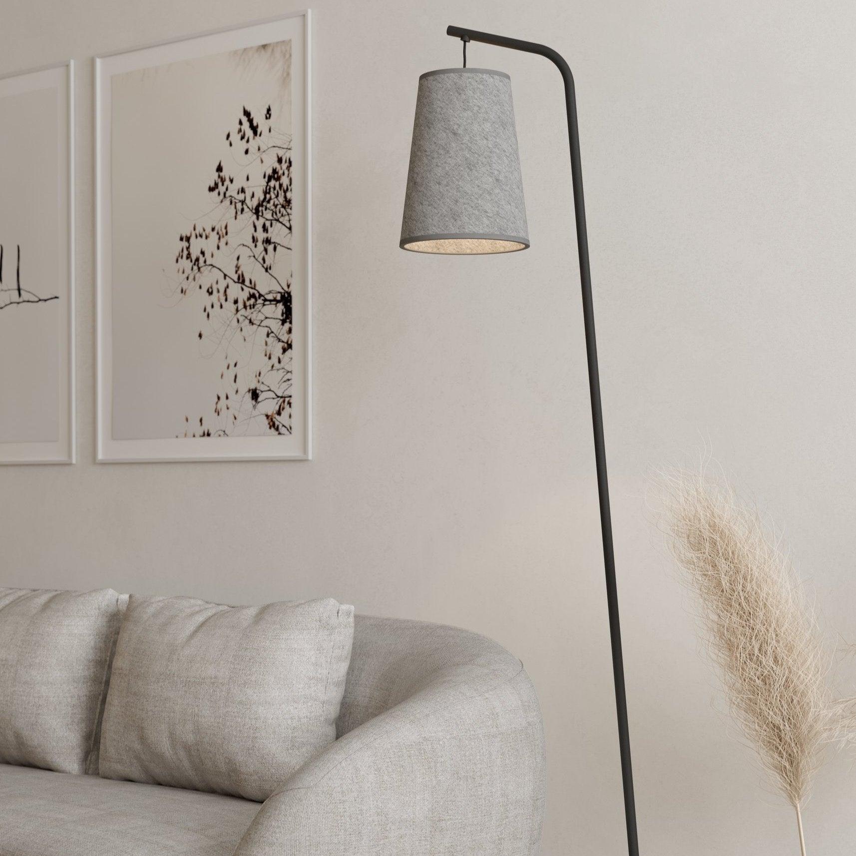 eglo alsager black floor lamp grey felt conical lampshade