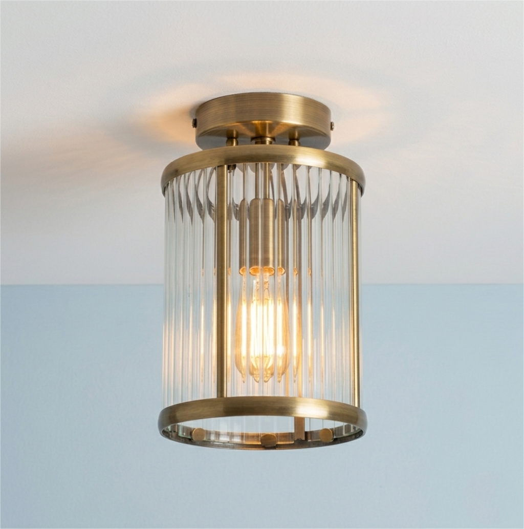 Fern Antique Brass Flush Hallway Ceiling Light-OPEN-BOX-50-04-09-26