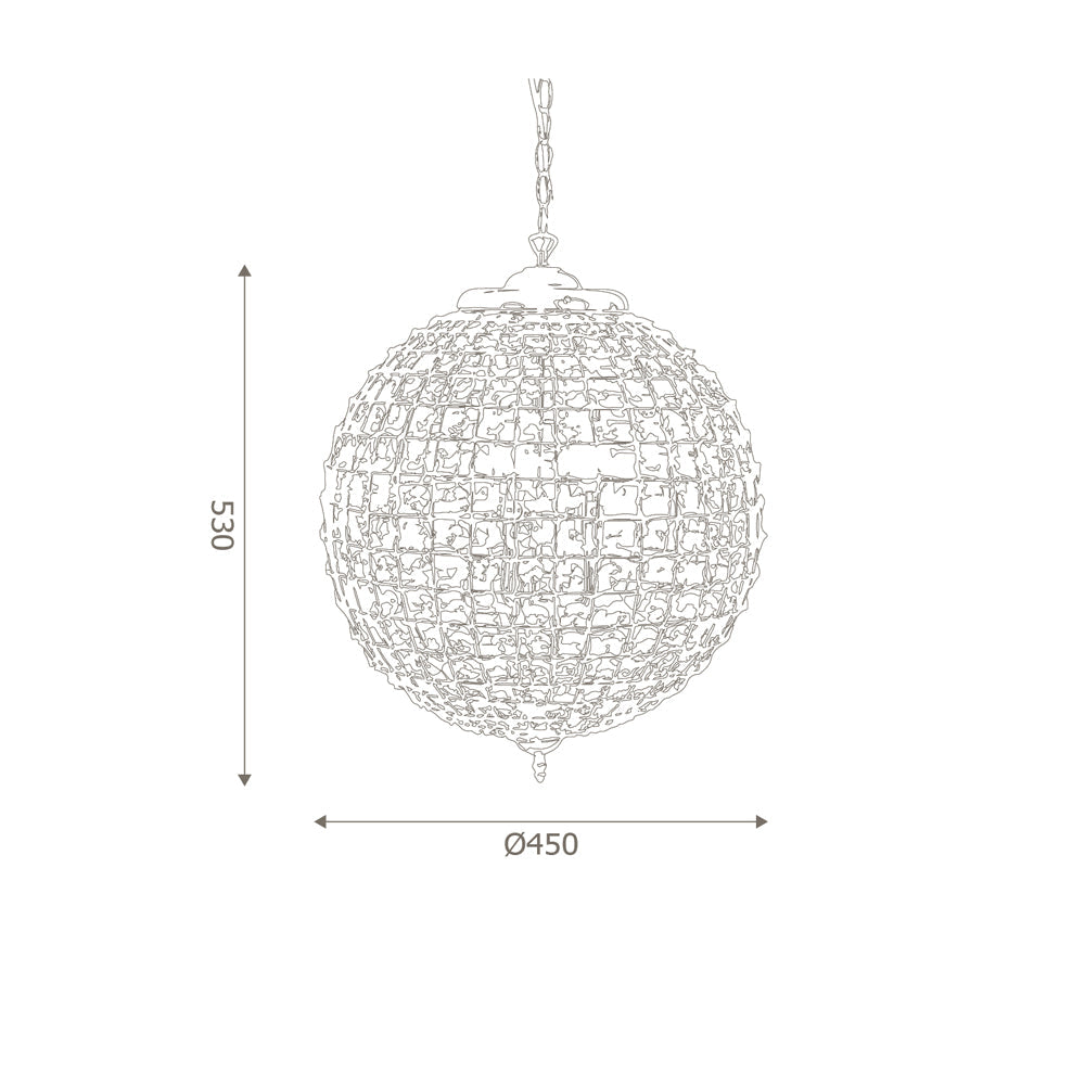 Ballon 3 Light Antique Brass & Crystal Globe Pendant - 45cm-OB-180926
