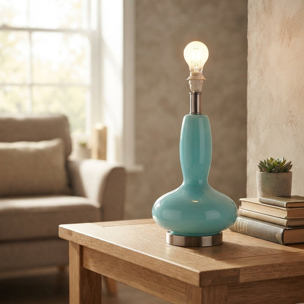 Oaks Enza Glass Sea Blue Touch Table Lamp (Base Only) by Oaks Lighting — suits living rooms, bedrooms & offices