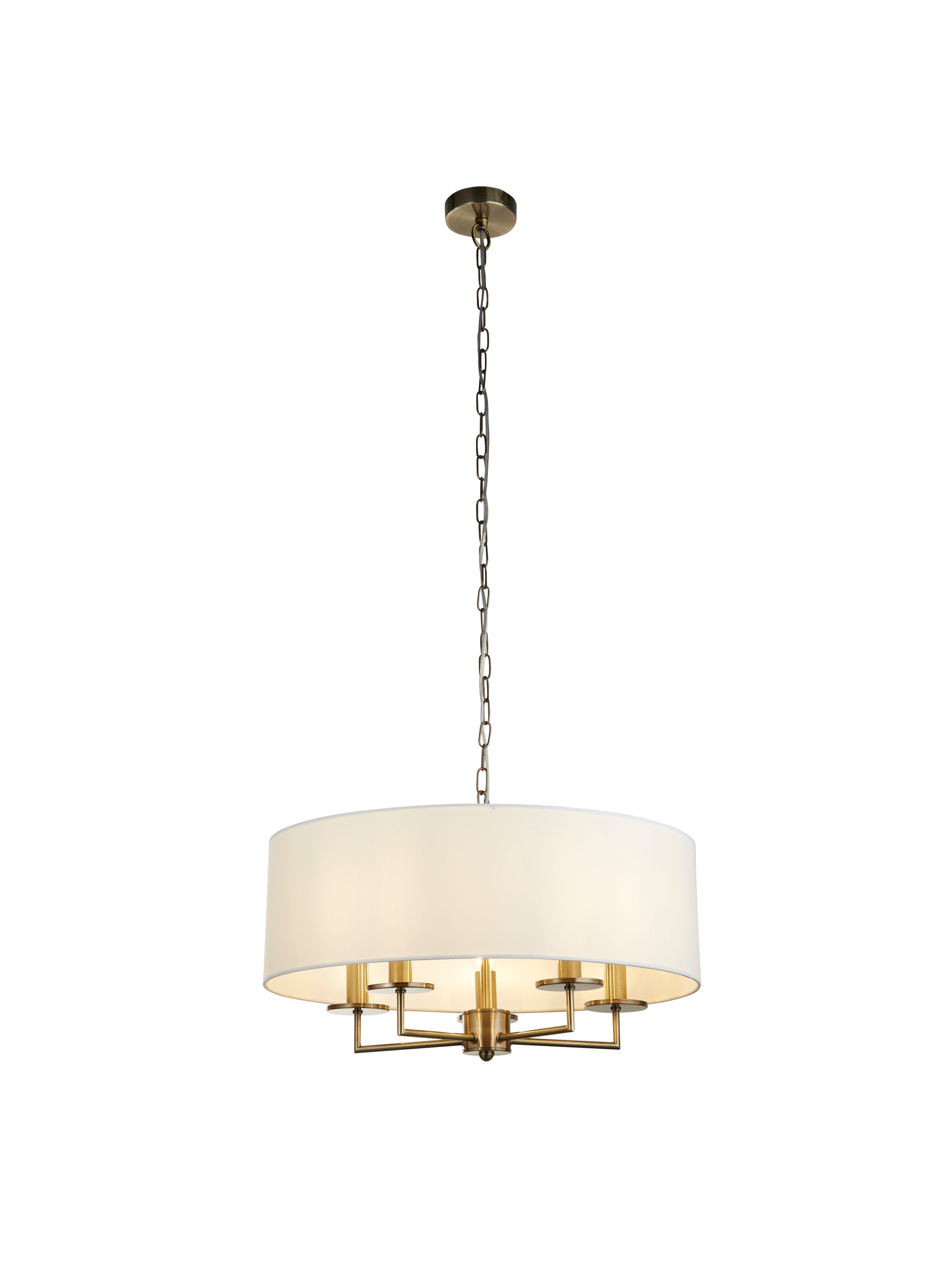Searchlight Knightsbridge 5 Light Brass Pendant- White Linen Shade-warehouse-clearance-220526